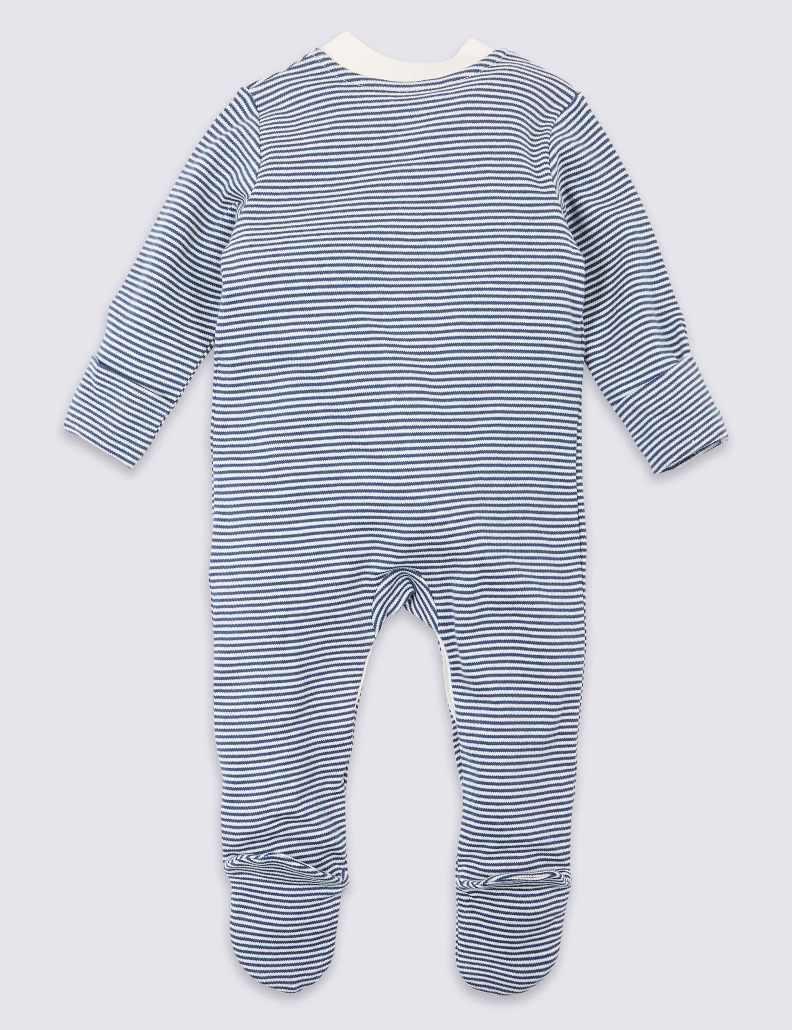 3 Pack Organic Pure Cotton Whale Sleepsuits 5 of 8