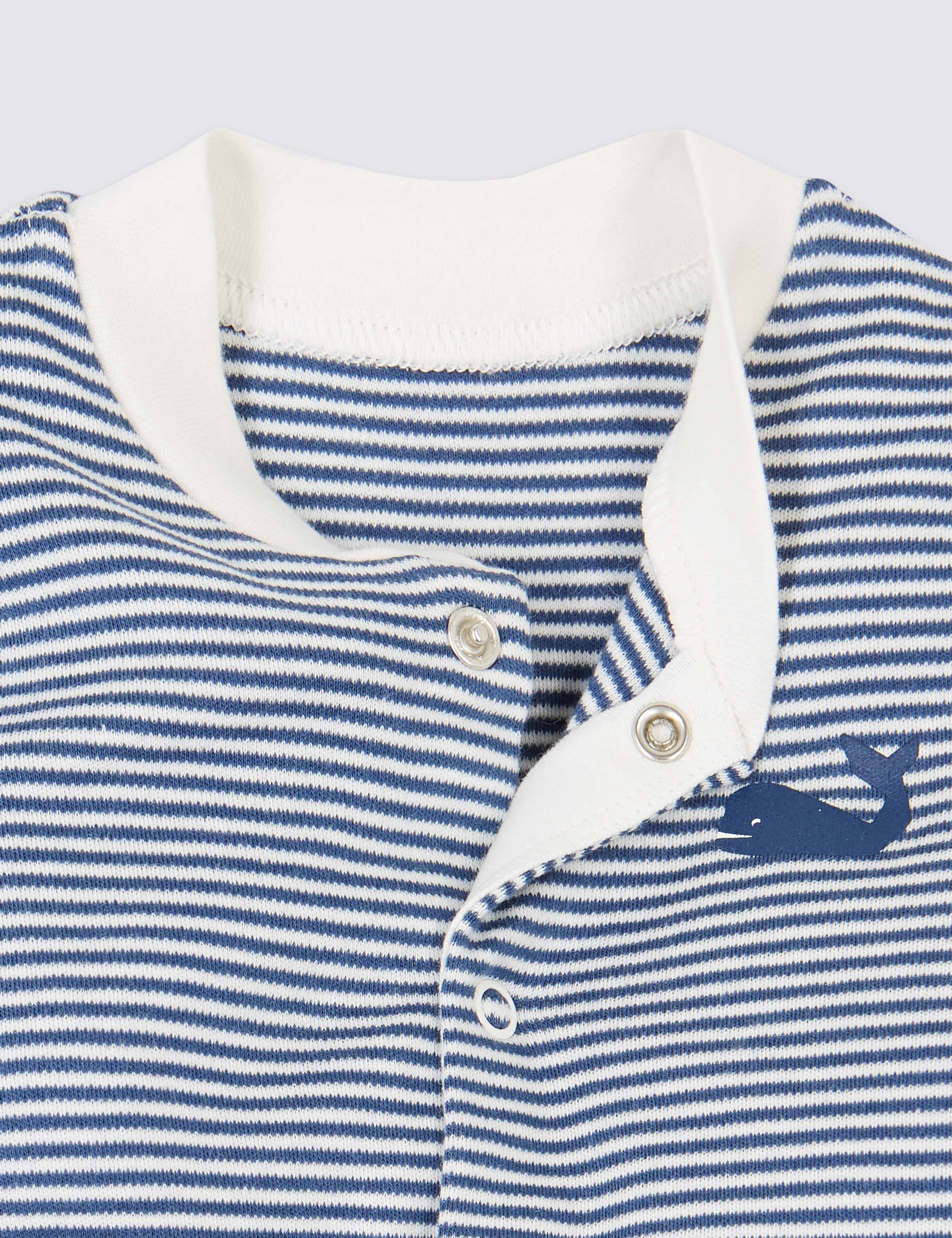 3 Pack Organic Pure Cotton Whale Sleepsuits 8 of 8