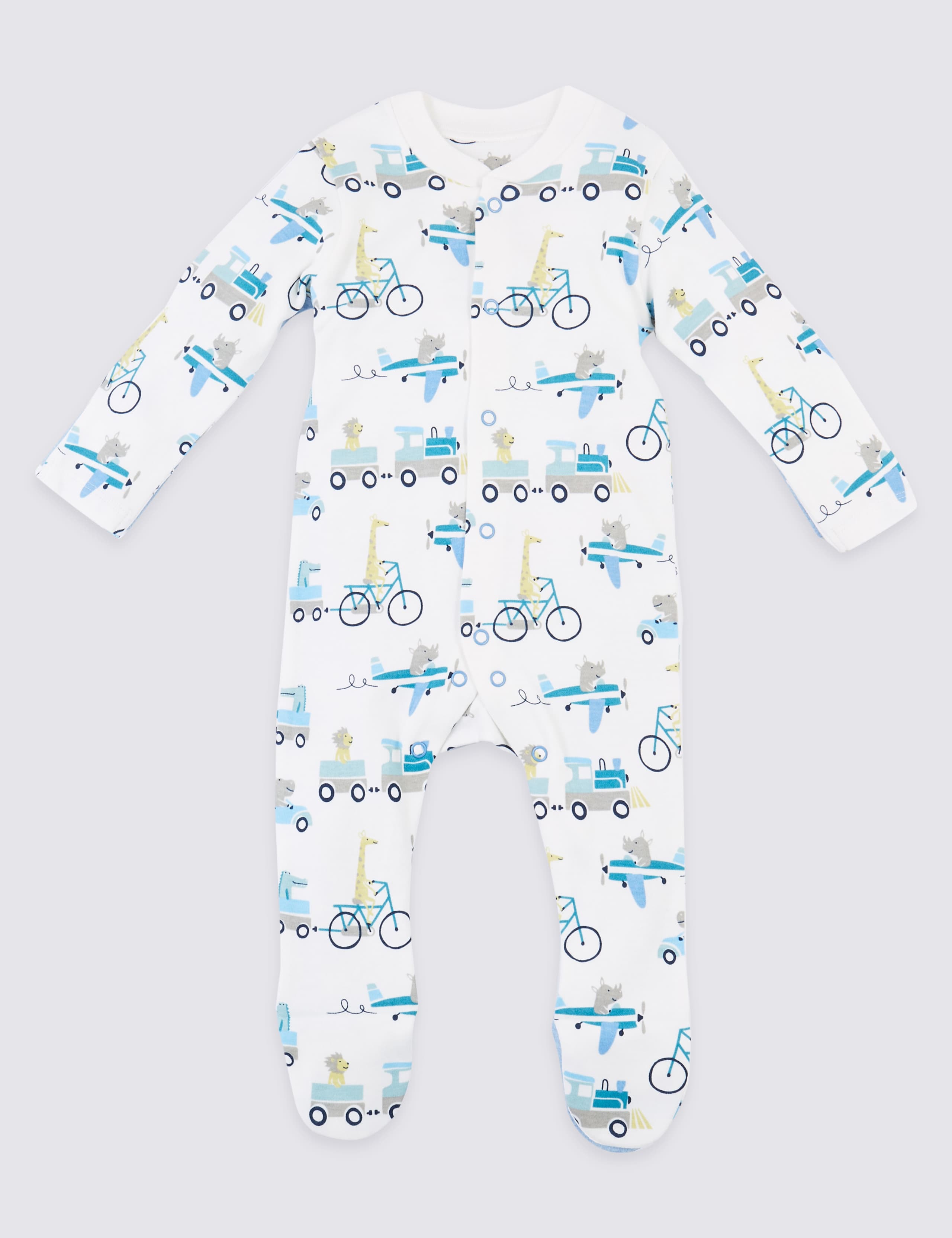 3 Pack Organic Pure Cotton Transport Sleepsuits 4 of 6