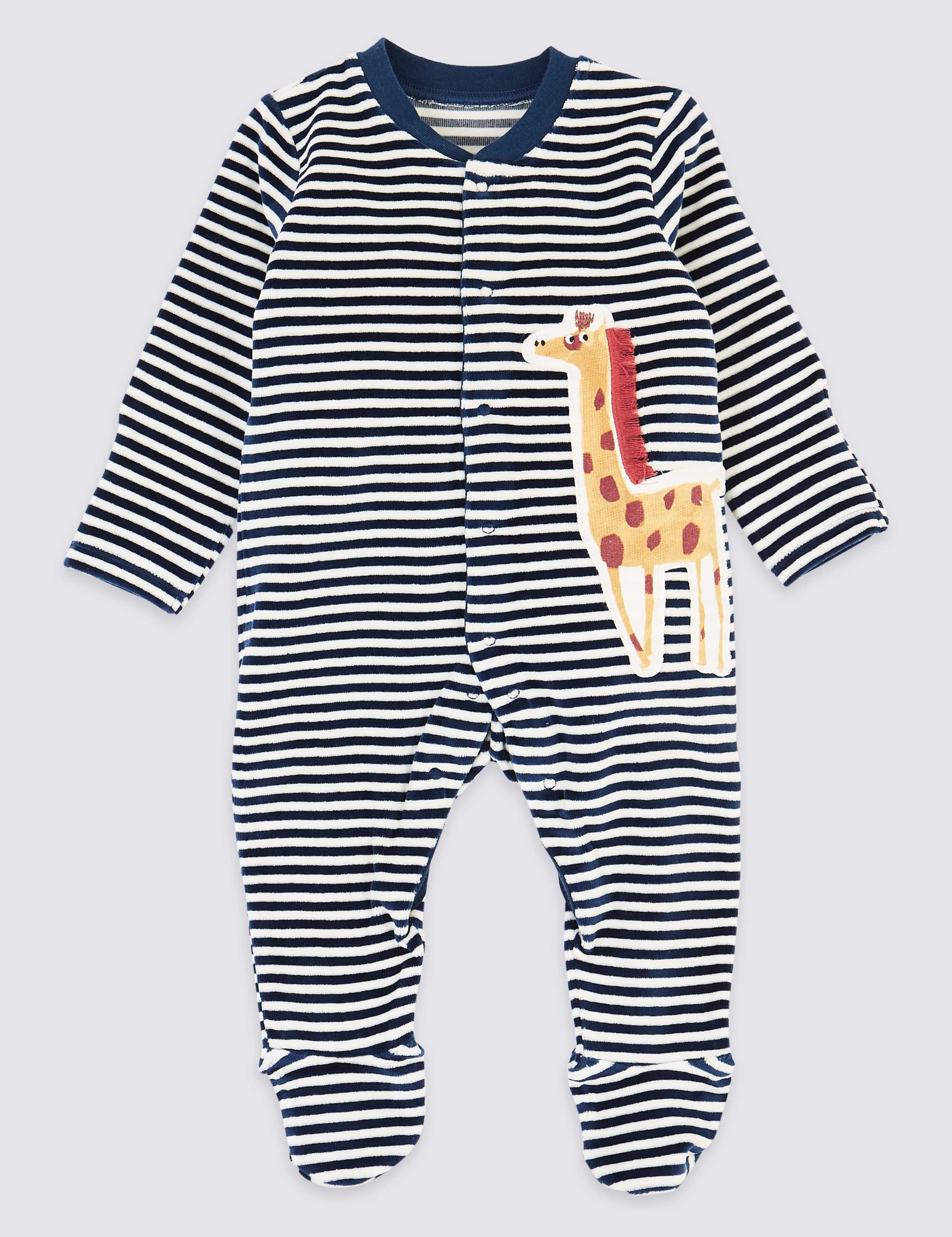 Cotton Rich Velour Striped Sleepsuit 1 of 5