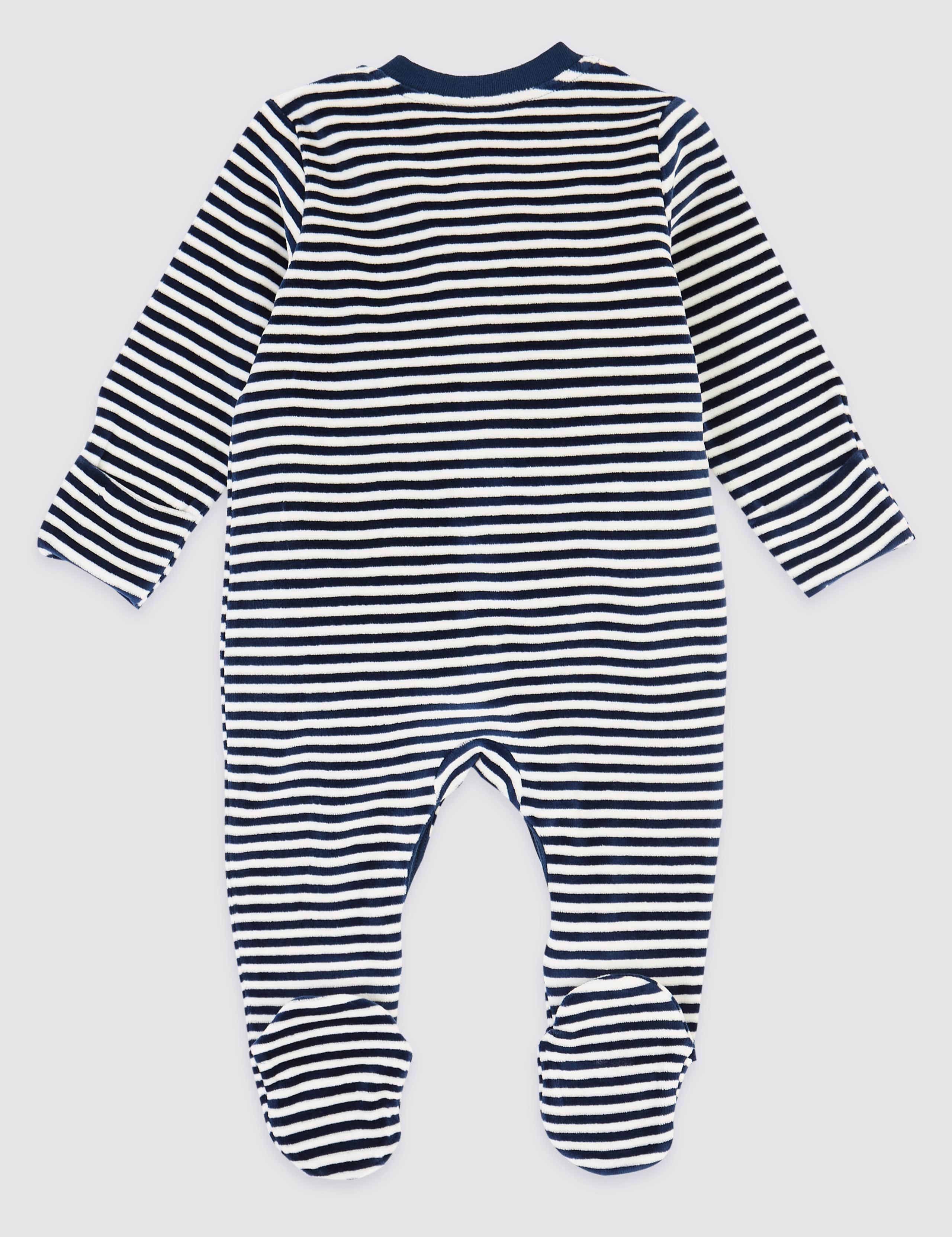 Cotton Rich Velour Striped Sleepsuit 2 of 5