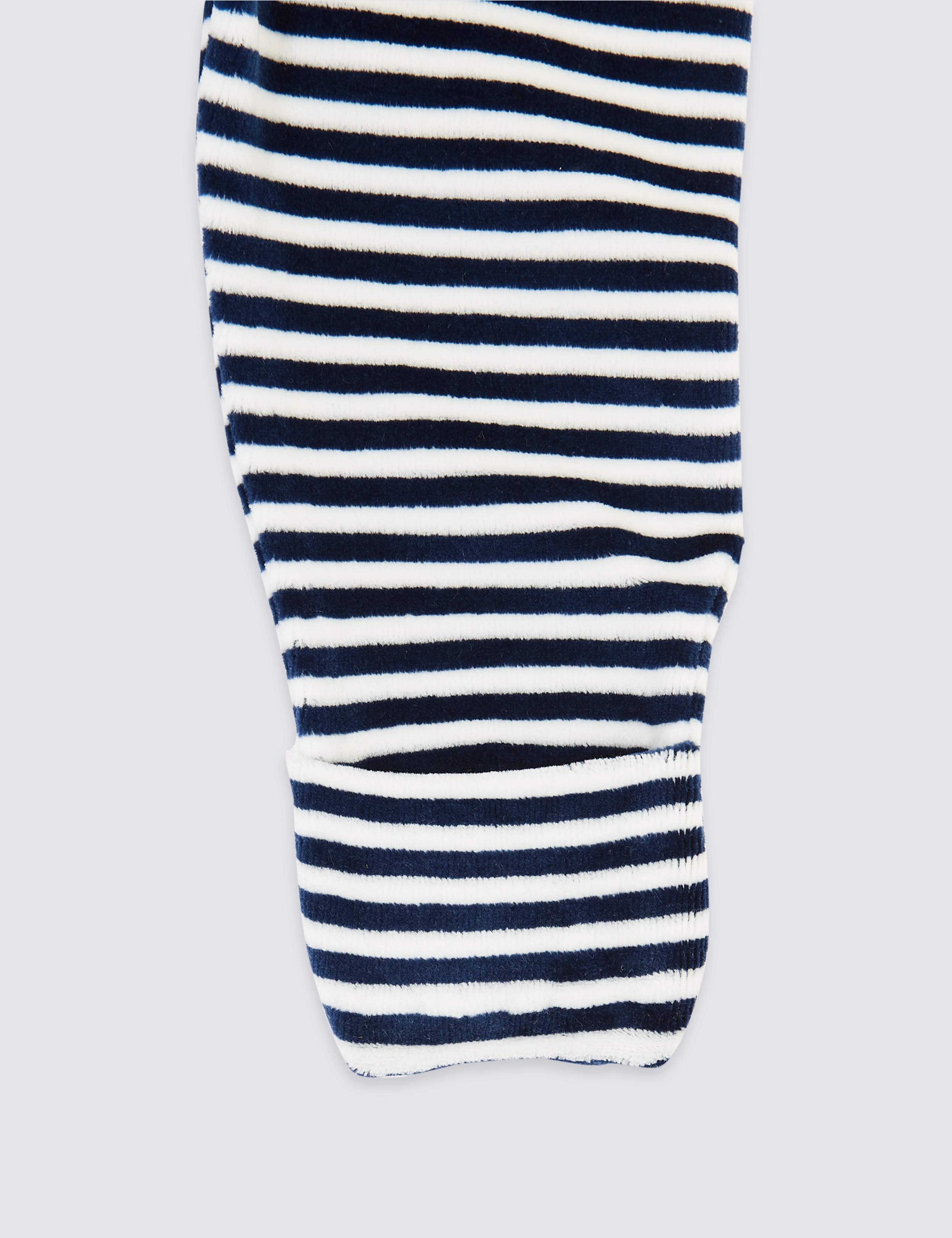 Cotton Rich Velour Striped Sleepsuit 4 of 5