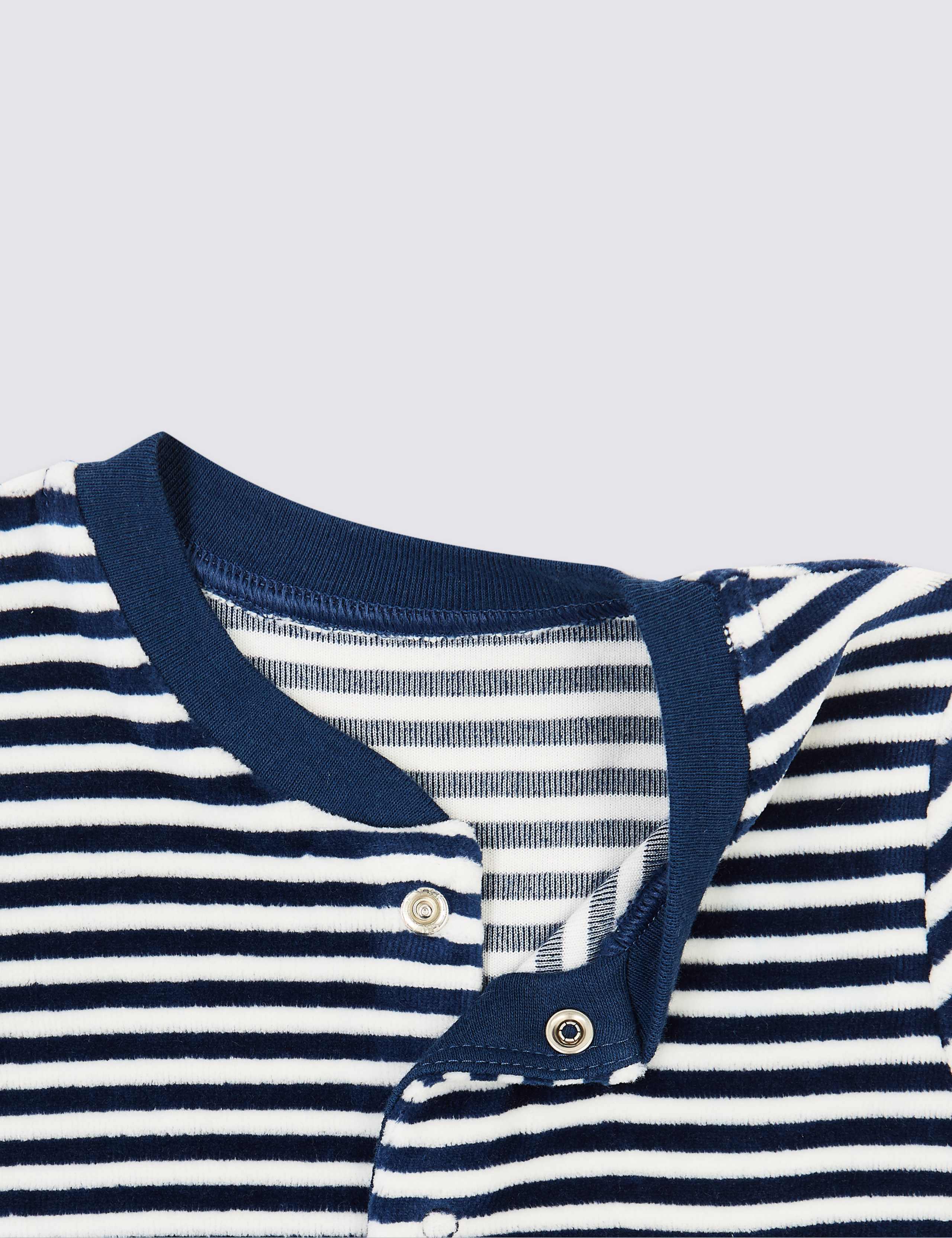 Cotton Rich Velour Striped Sleepsuit 5 of 5