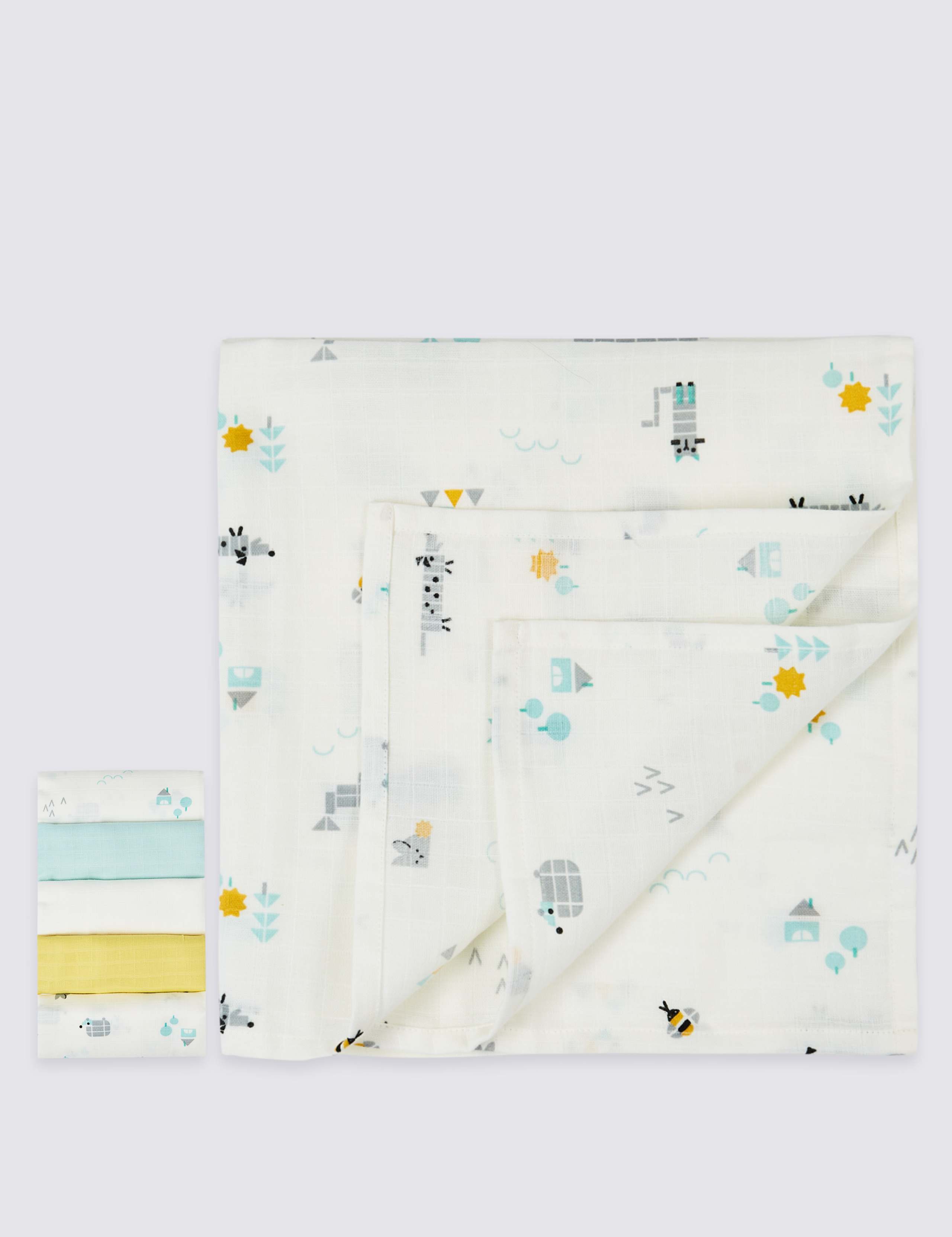 5 Pack Pure Cotton Muslin Squares 1 of 2