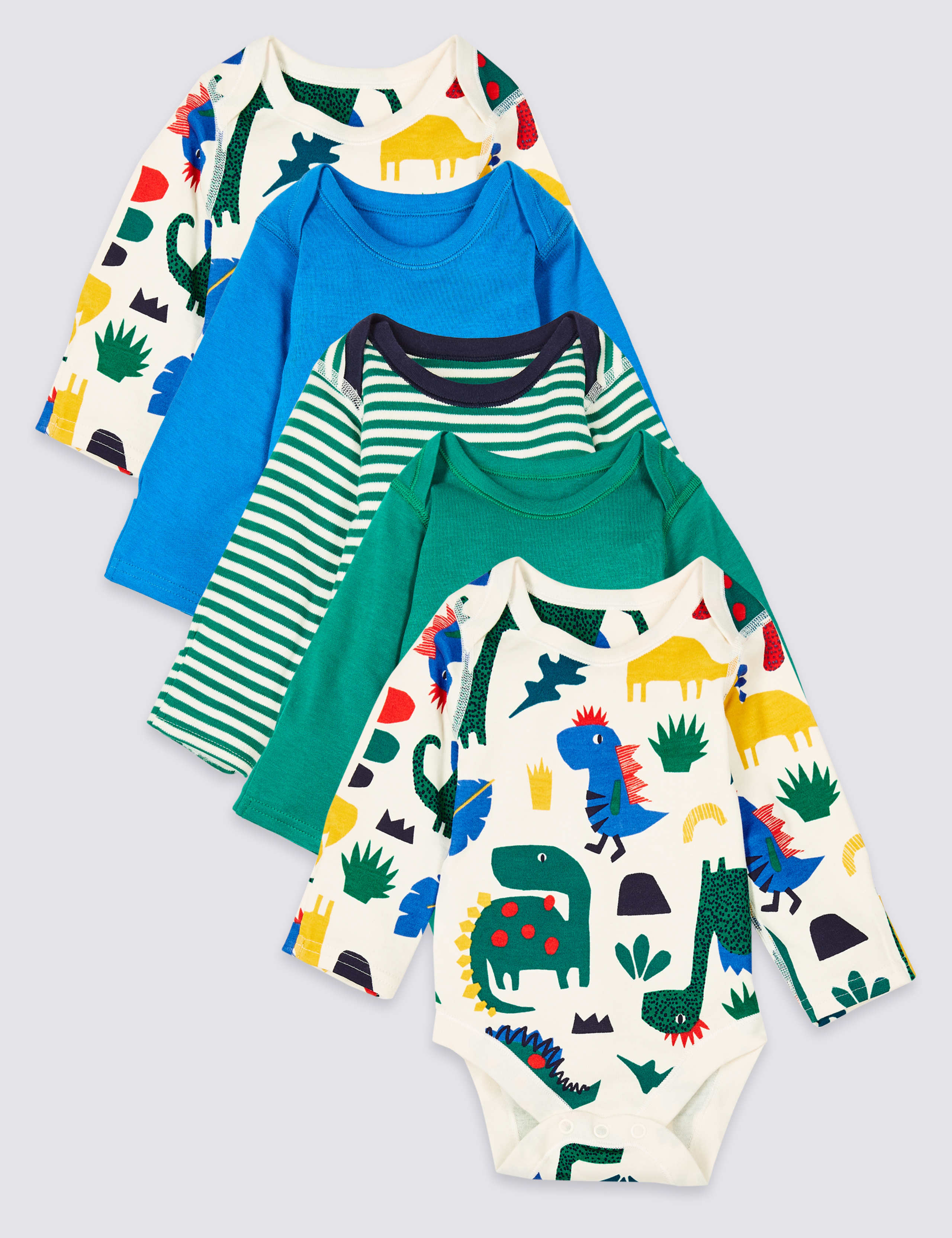 5 Pack Pure Cotton Dinosaurs Bodysuits 1 of 6