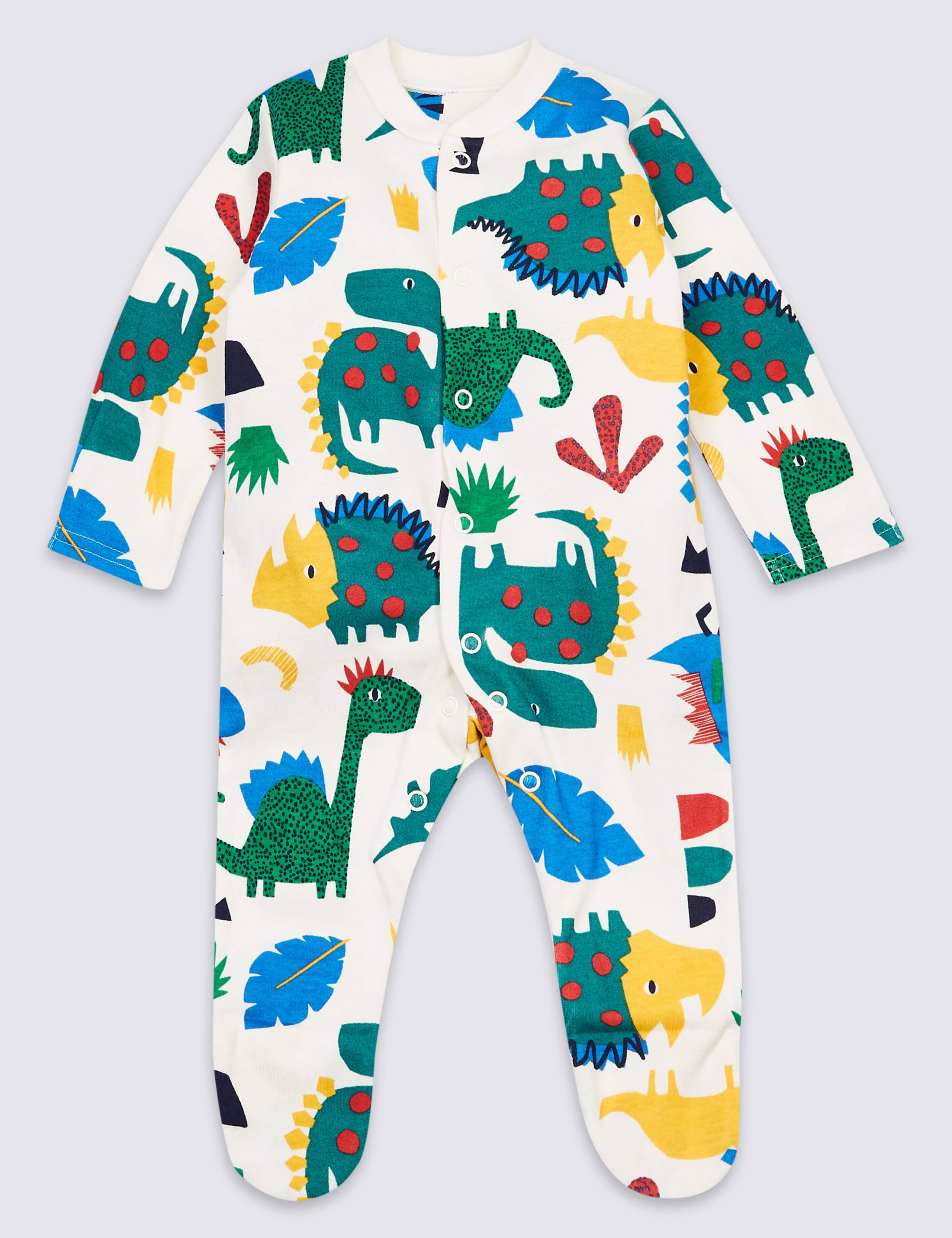 3 Pack Pure Cotton Dinosaurs Sleepsuits 3 of 8