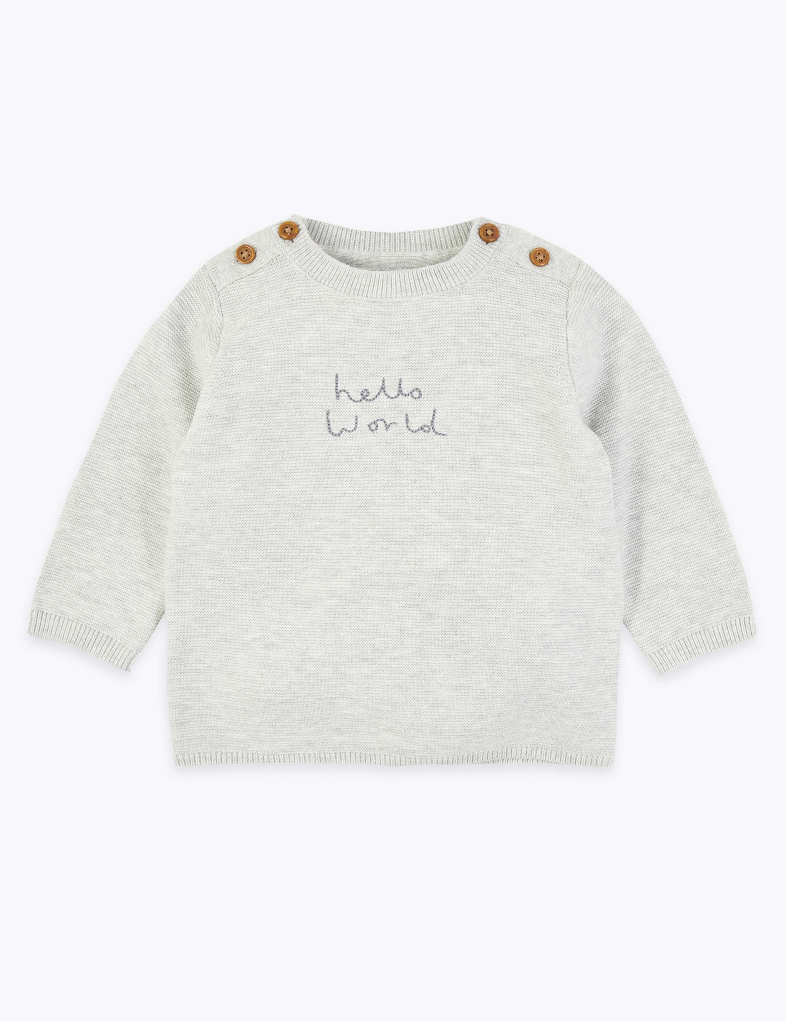 Organic Cotton Hello World Slogan Jumper (7lbs-12 Mths) 1 of 3