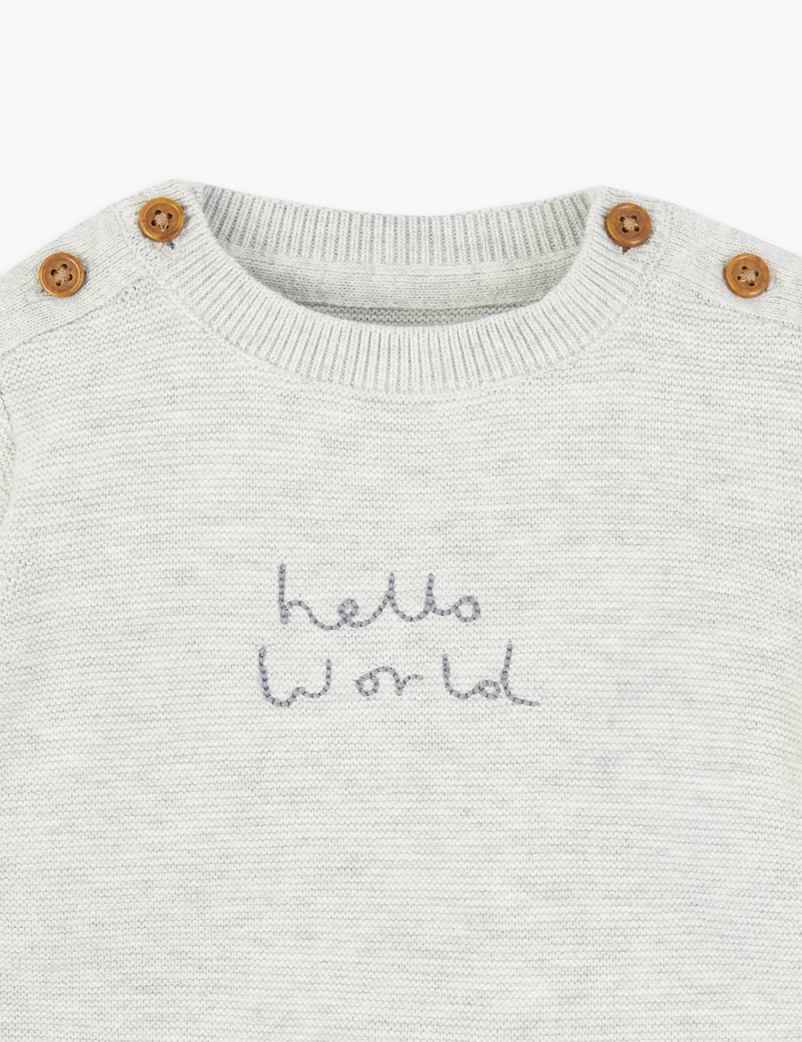 Organic Cotton Hello World Slogan Jumper (7lbs-12 Mths) 3 of 3