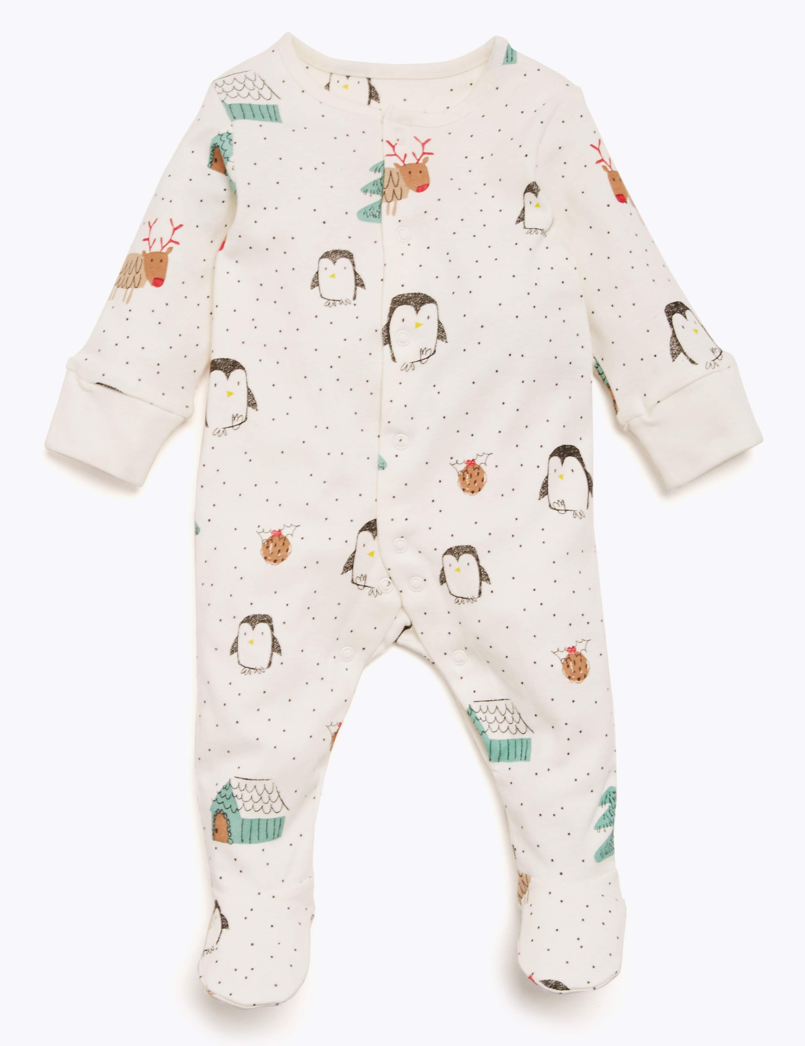 2pk Pure Cotton Christmas Sleepsuits (0-18 Mths) 3 of 7