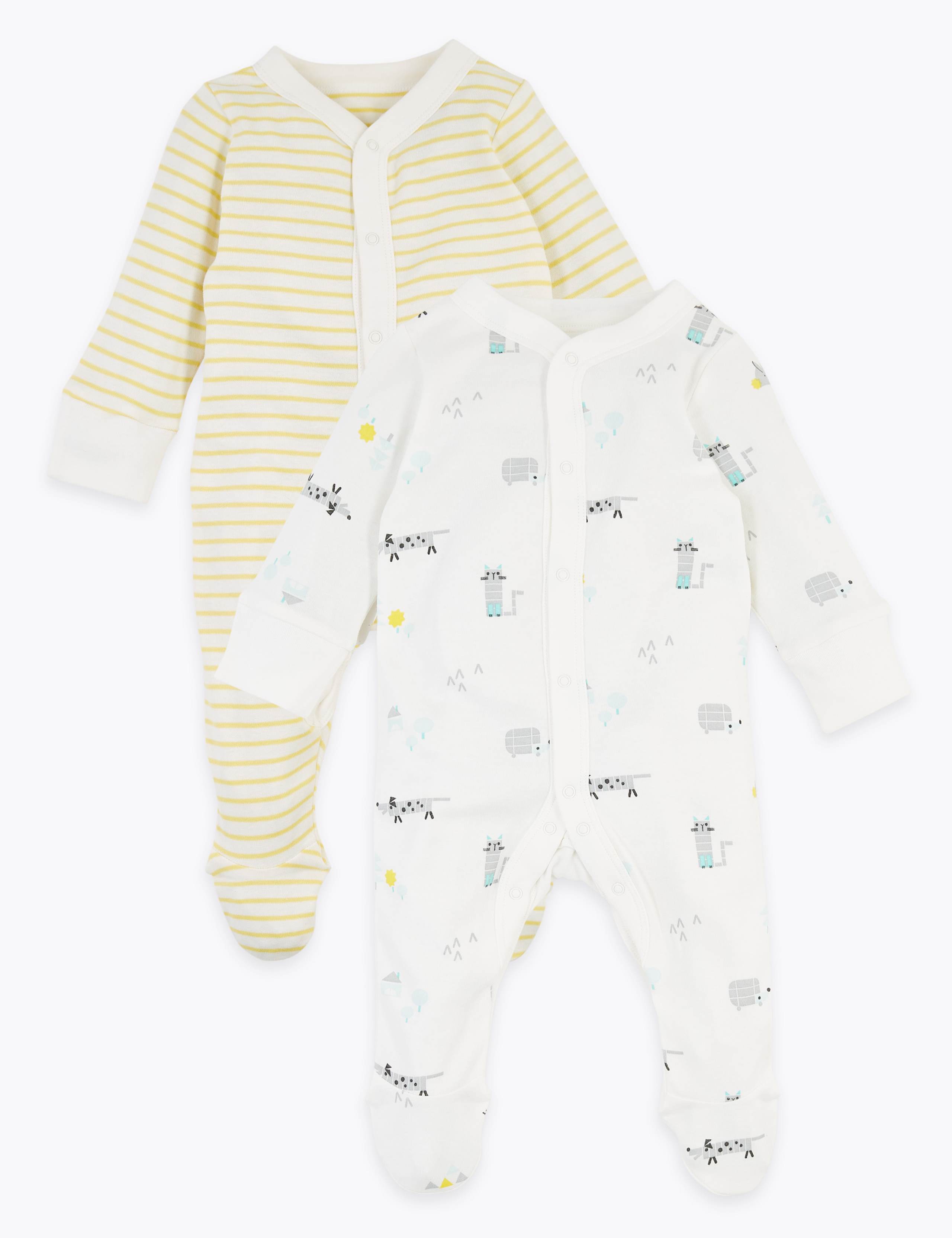2 Pack Cotton Patterned Sleepsuits (6½lbs-3 Yrs) 1 of 7