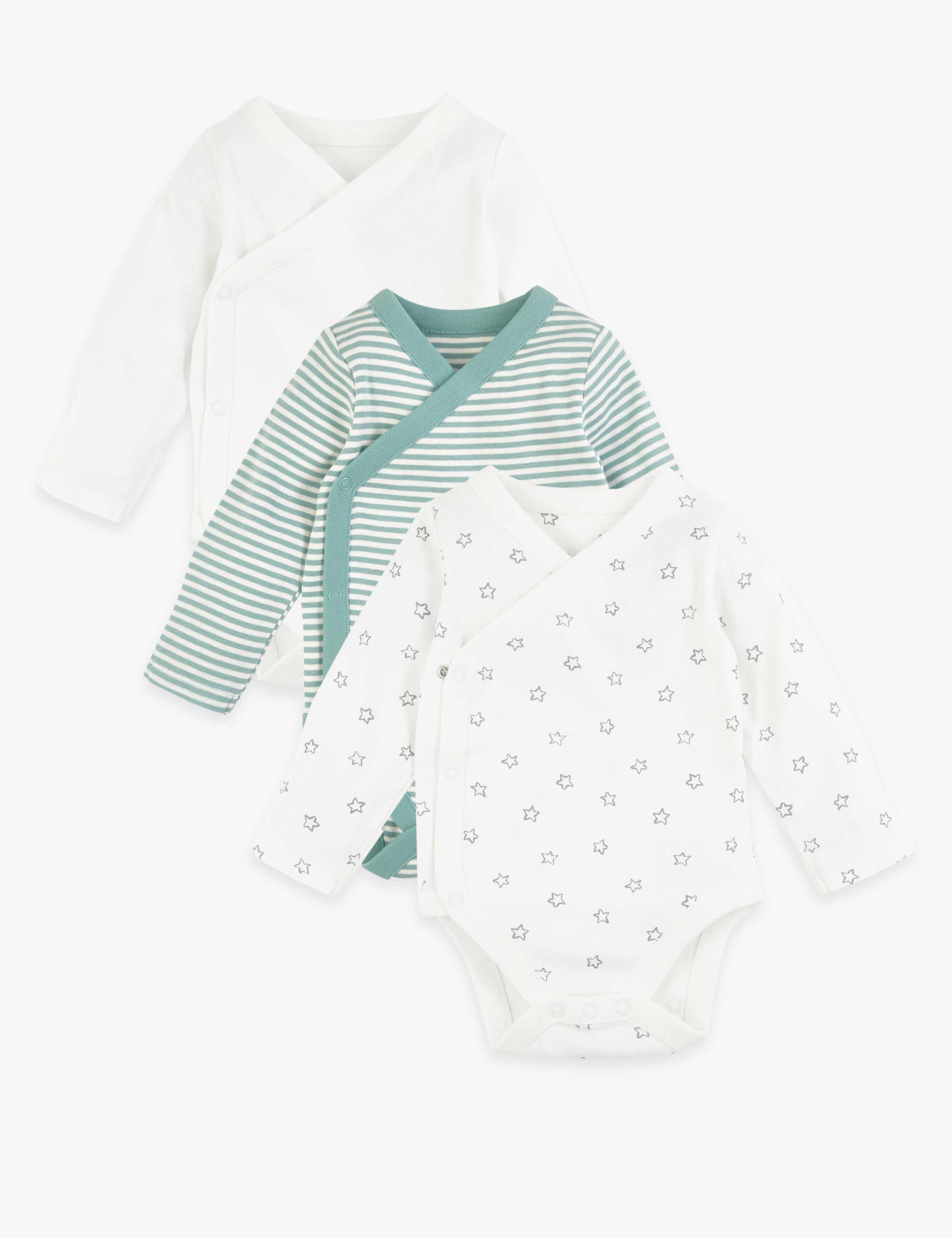 3 Pack Cotton Wrapover Bodysuits (6½lbs-12 Mths) 1 of 7