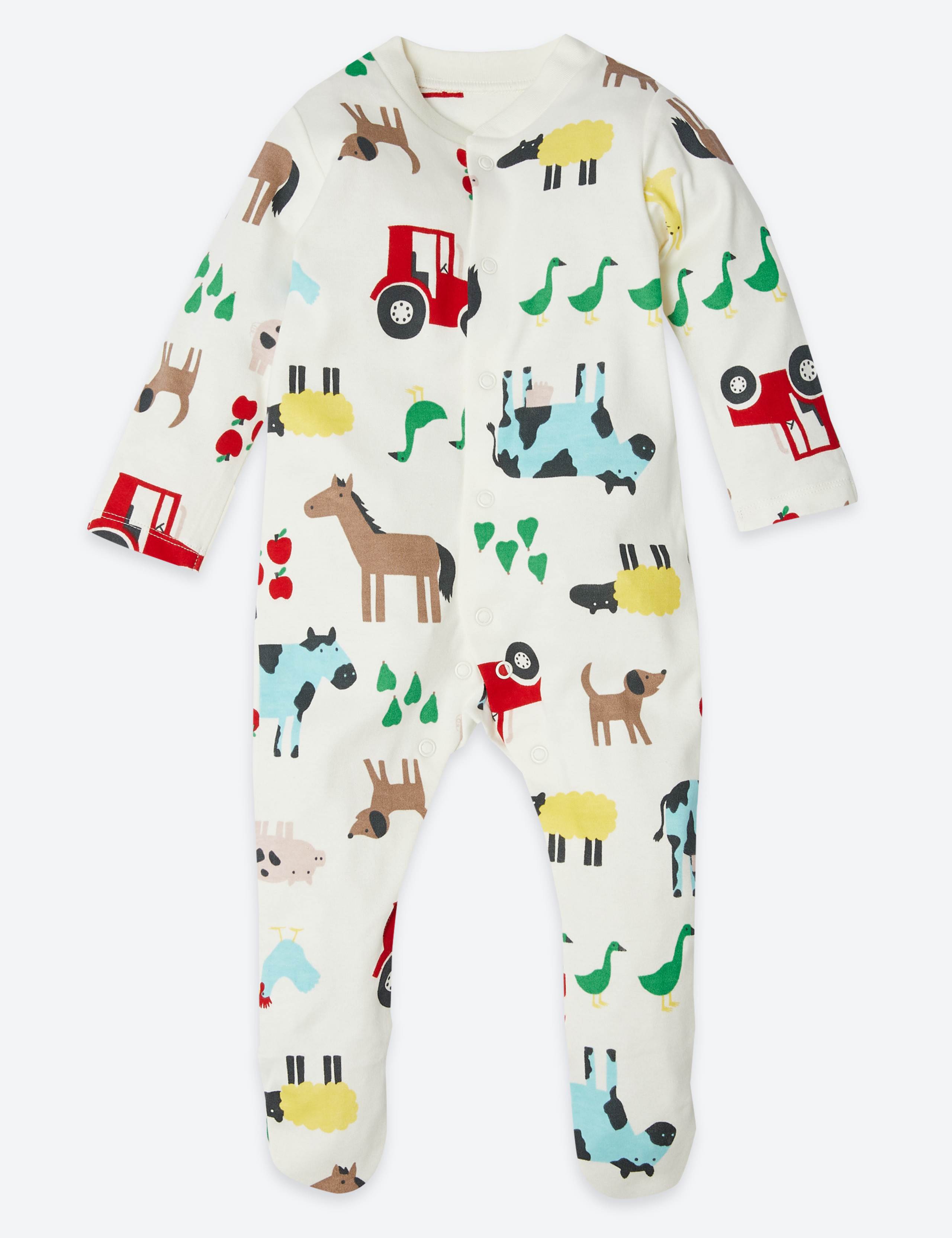 3 Pack Organic Pure Cotton Farmyard Print Sleepsuits (61/2lbs-3 Yrs) 2 of 7