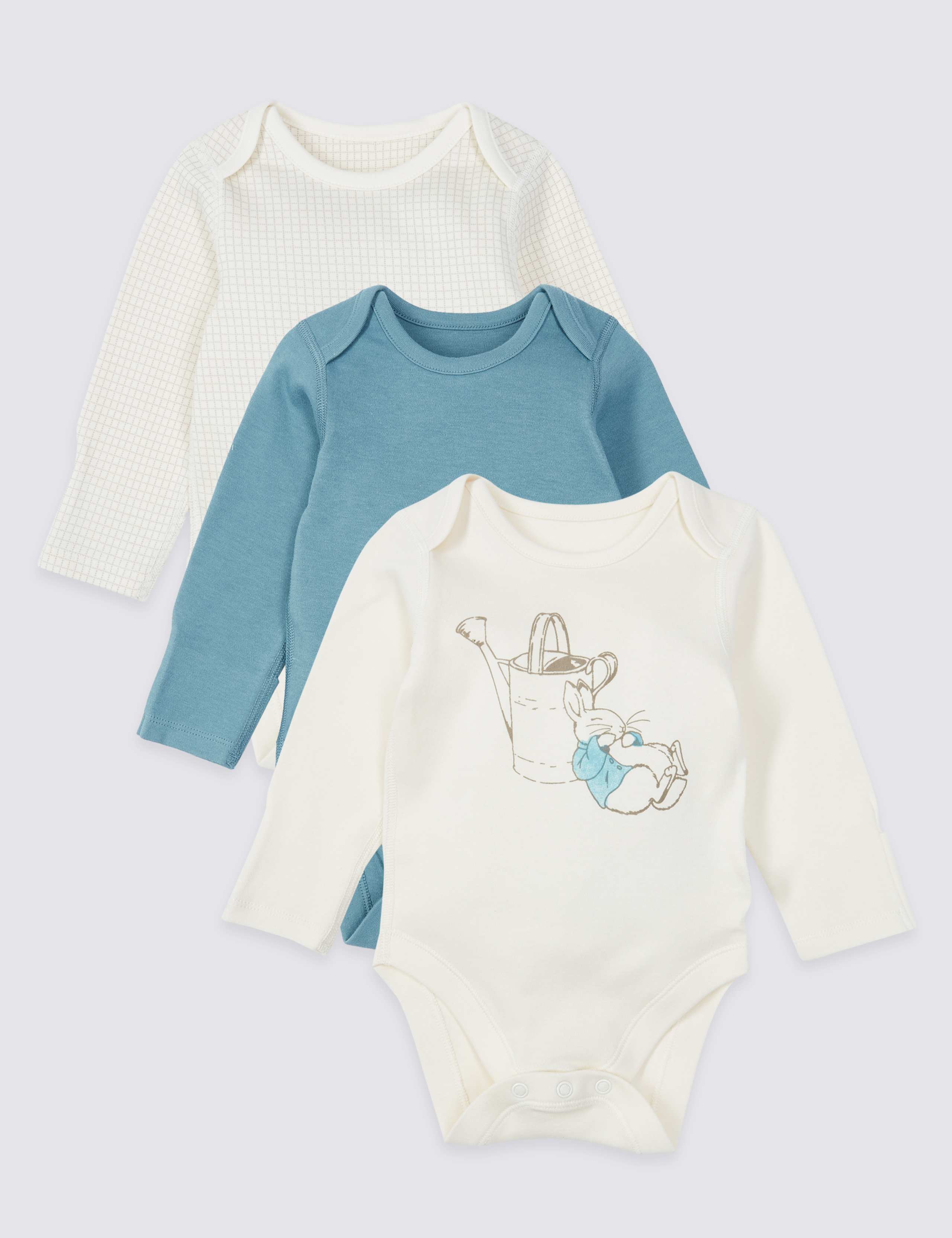 3 Pack Peter Rabbit™ Pure Cotton Bodysuits 1 of 8