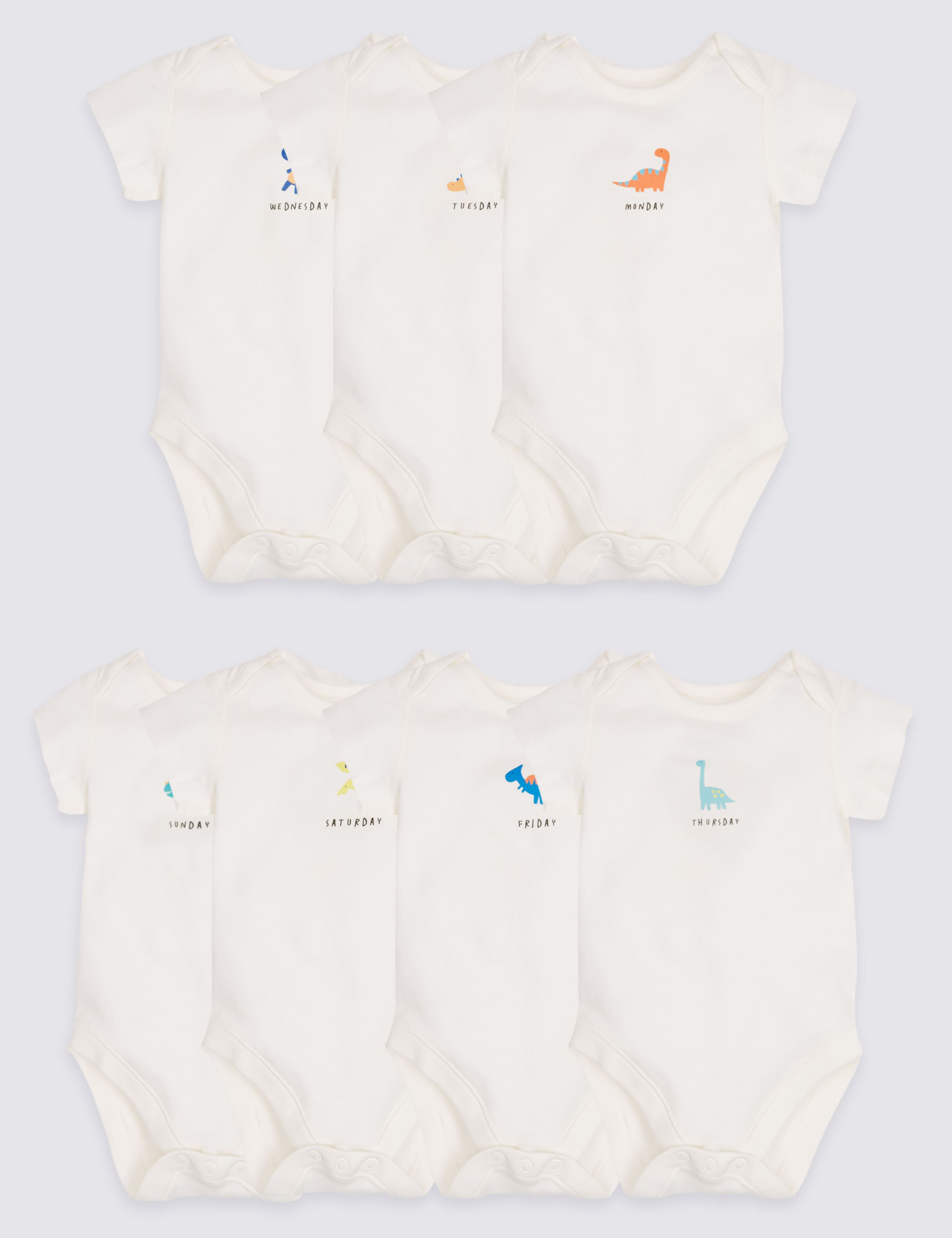 7 Pack Dino Days of the Week Pure Cotton Bodysuits 1 of 9