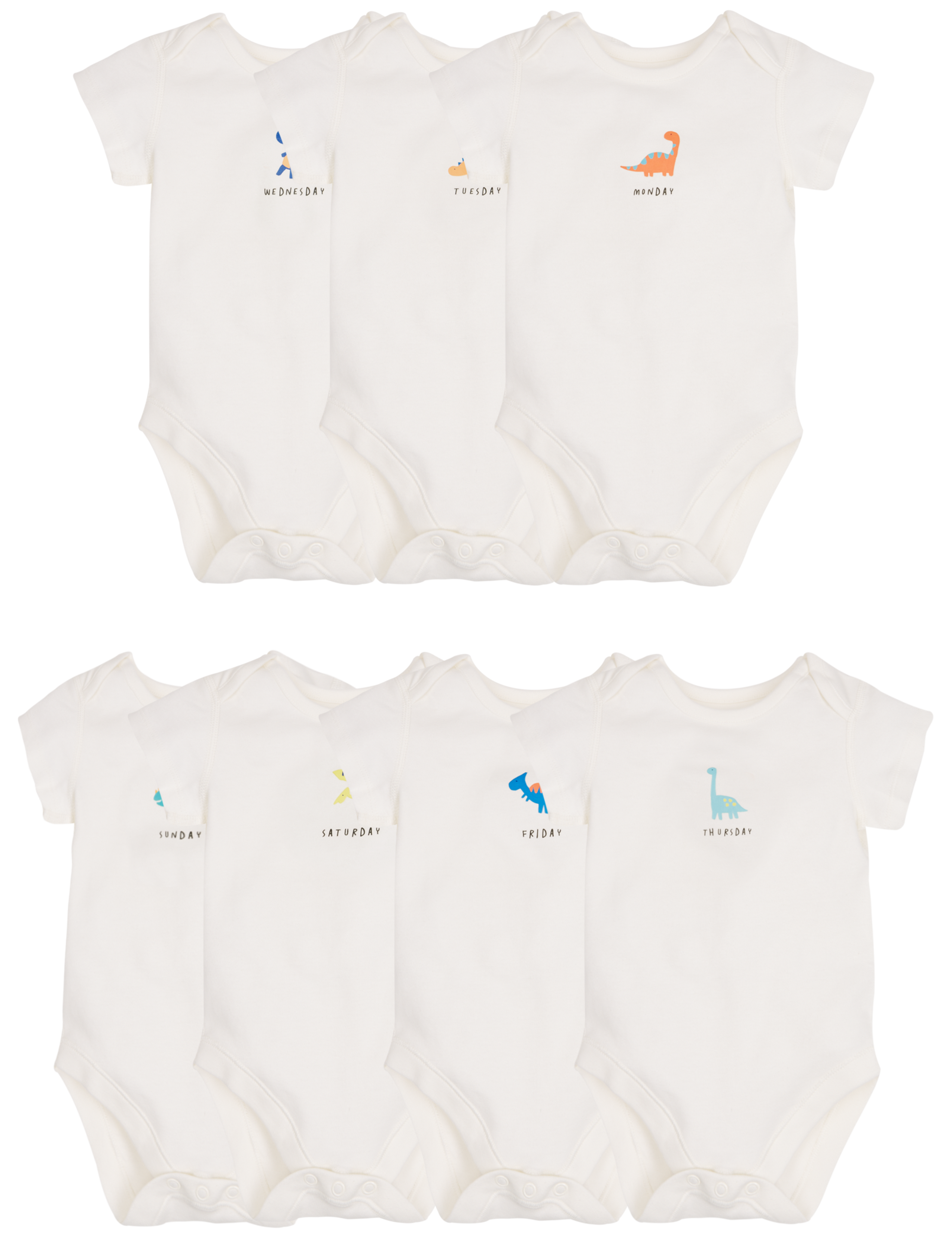 7 Pack Dino Days of the Week Pure Cotton Bodysuits 9 of 9