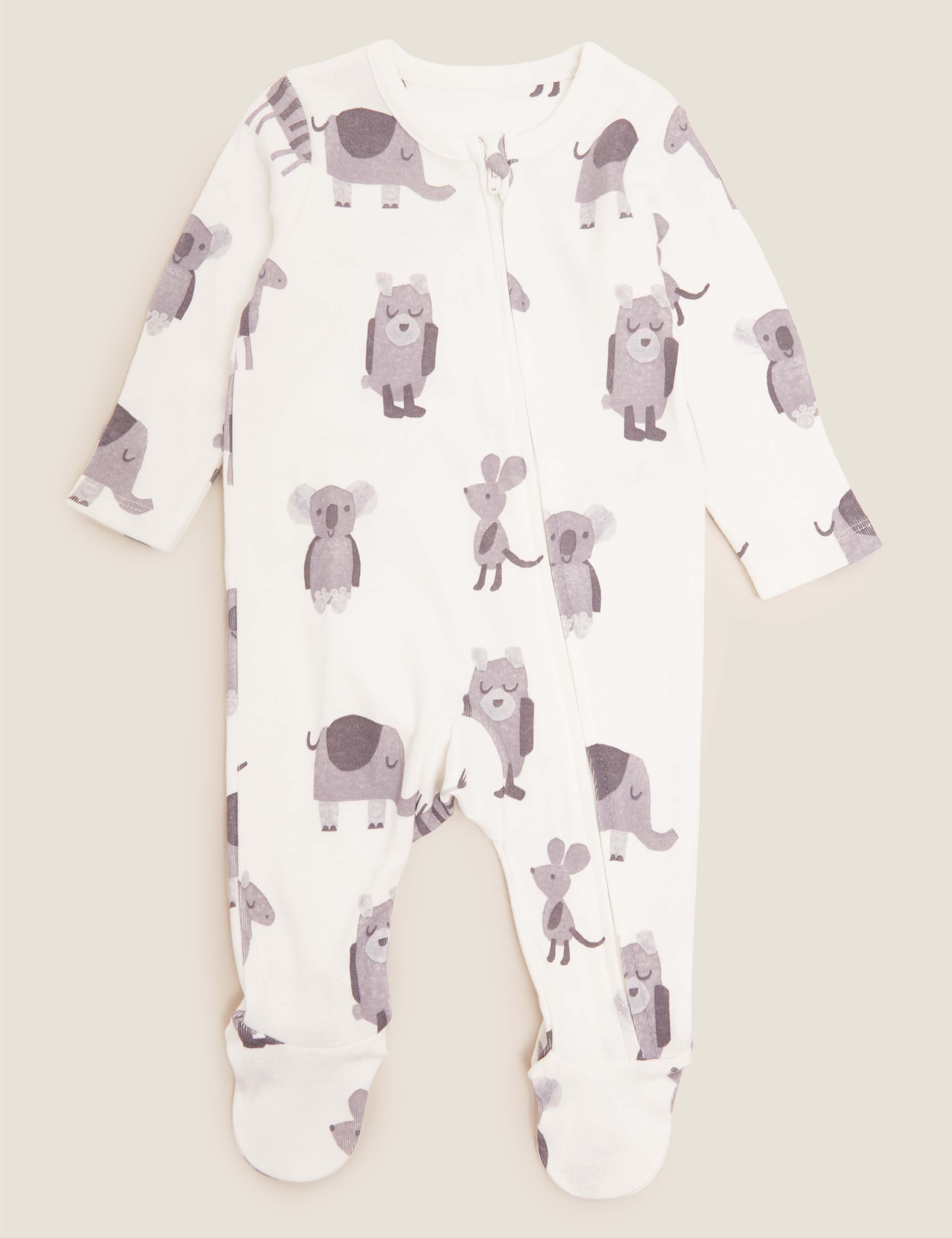 3pk Pure Cotton Animal Sleepsuits (0-12 Mths) 2 of 5