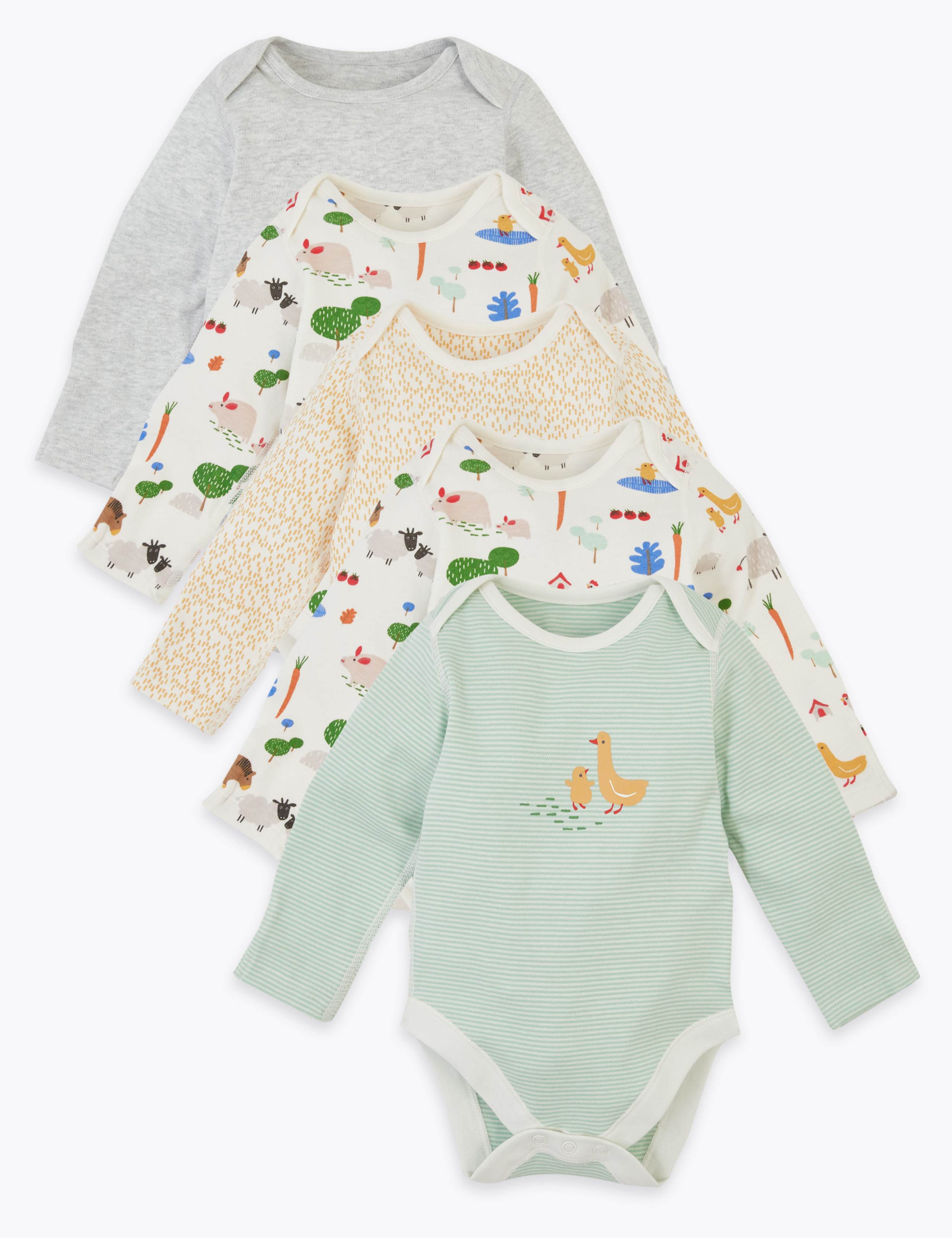 5 Pack Cotton Farmyard Bodysuits (6½lbs-3 Yrs) 1 of 9