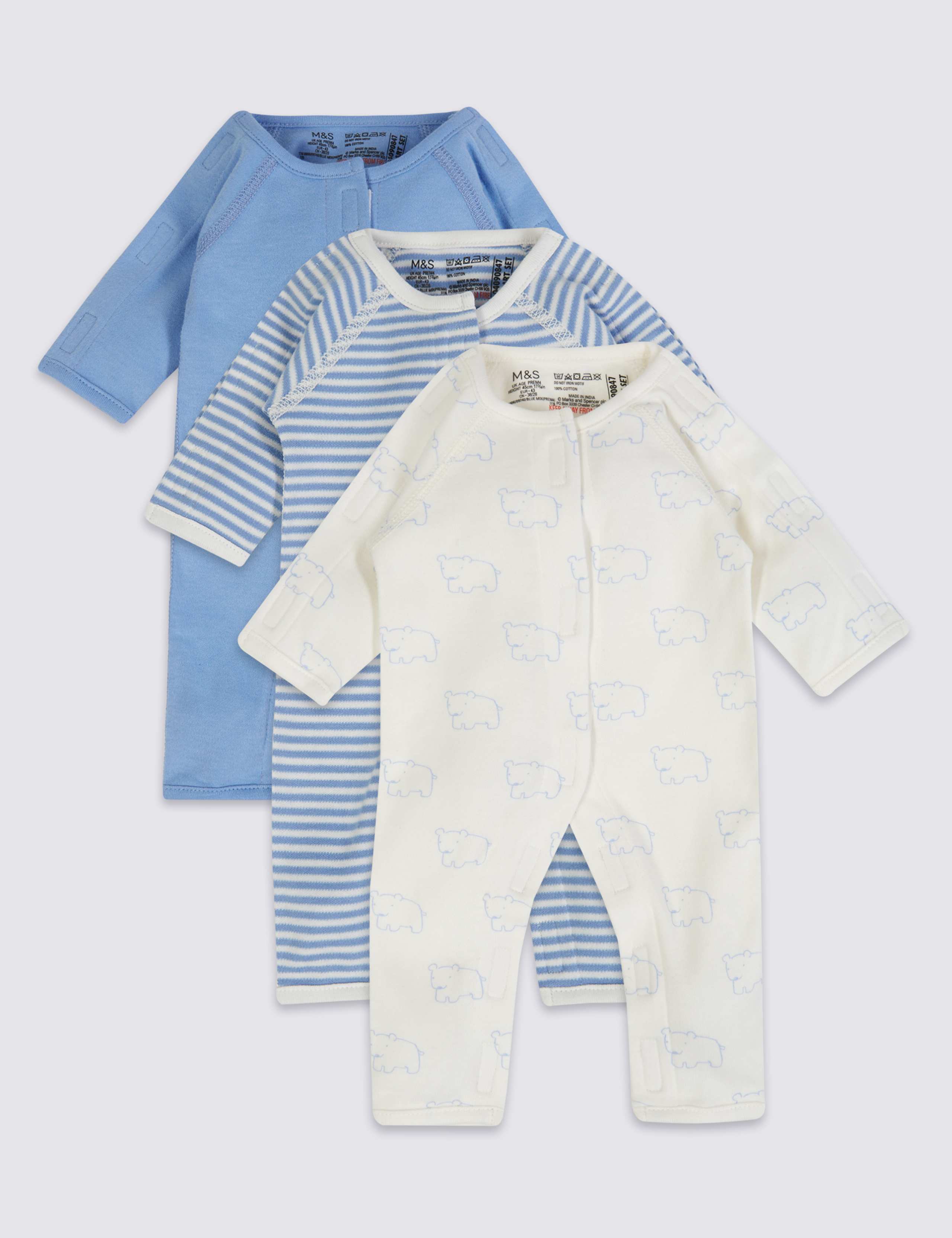 Adaptive 3 Pack Premature Pure Cotton Sleepsuits (3lbs-4lbs) 1 of 6