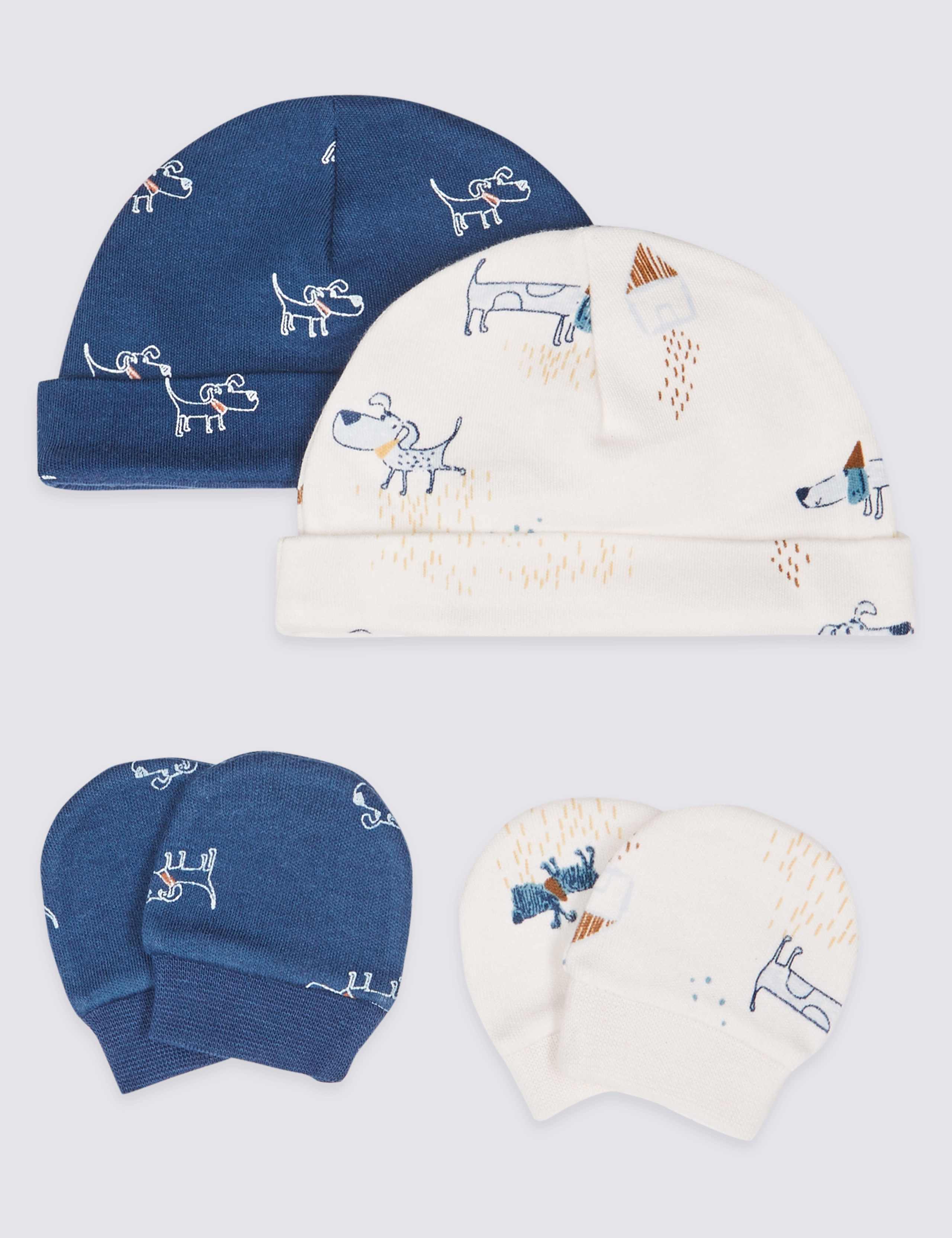 Pure Cotton Adaptive 4 Piece Premature Hat & Mittens Set 1 of 4