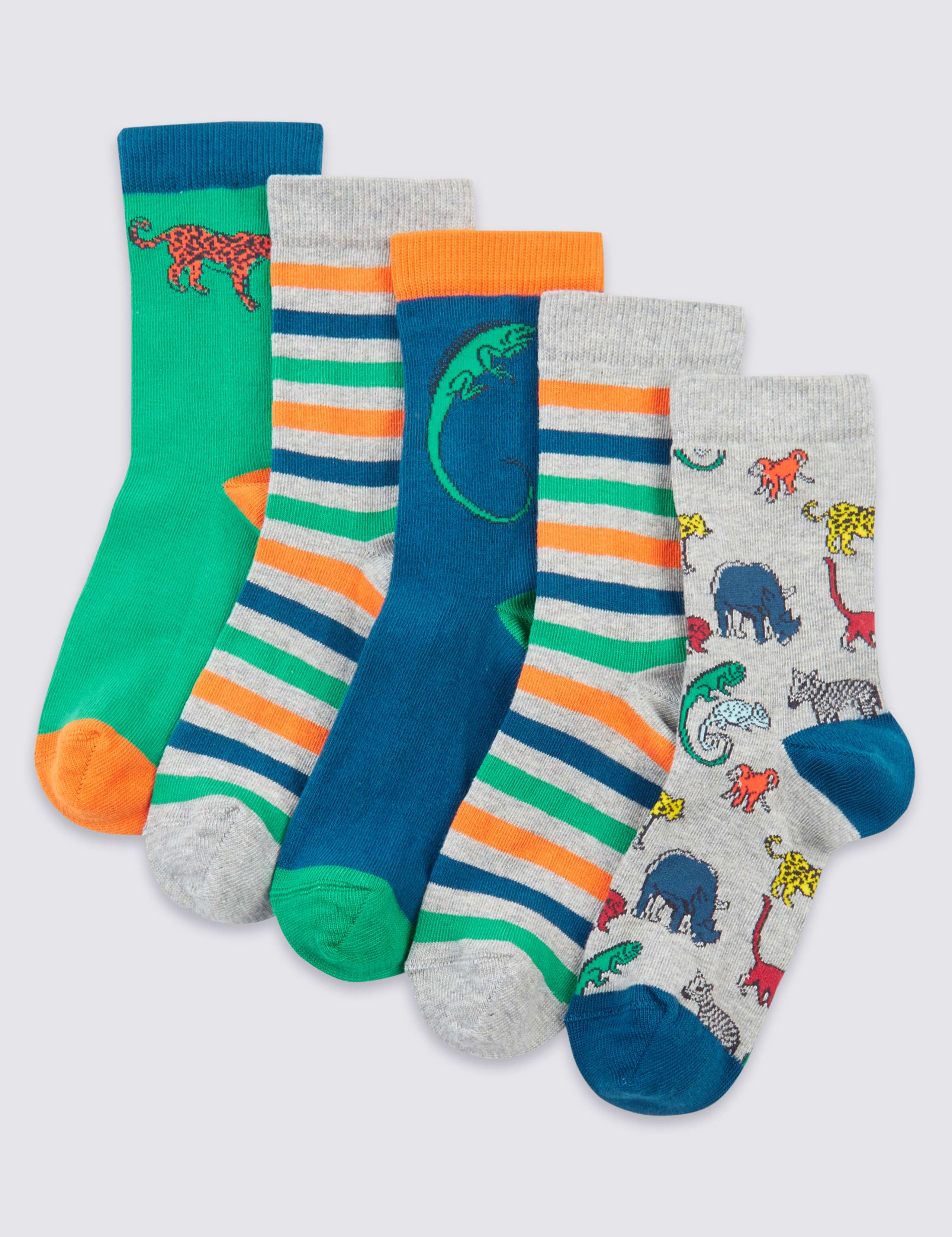 5 Pairs of Freshfeet™ Cotton Rich Socks (1-14 Years) 1 of 1