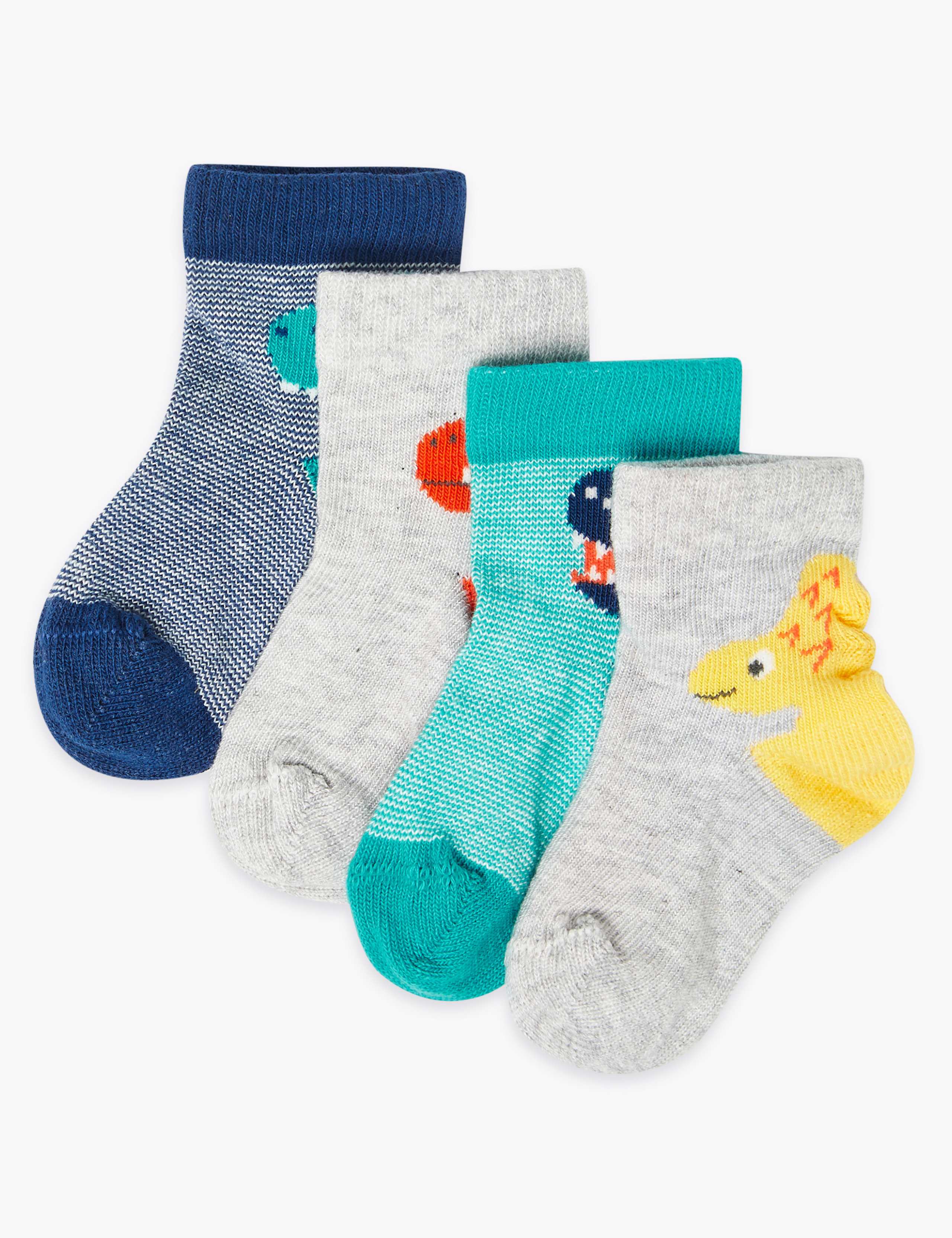 4 Pairs of Dinosaur Baby  Socks 1 of 2