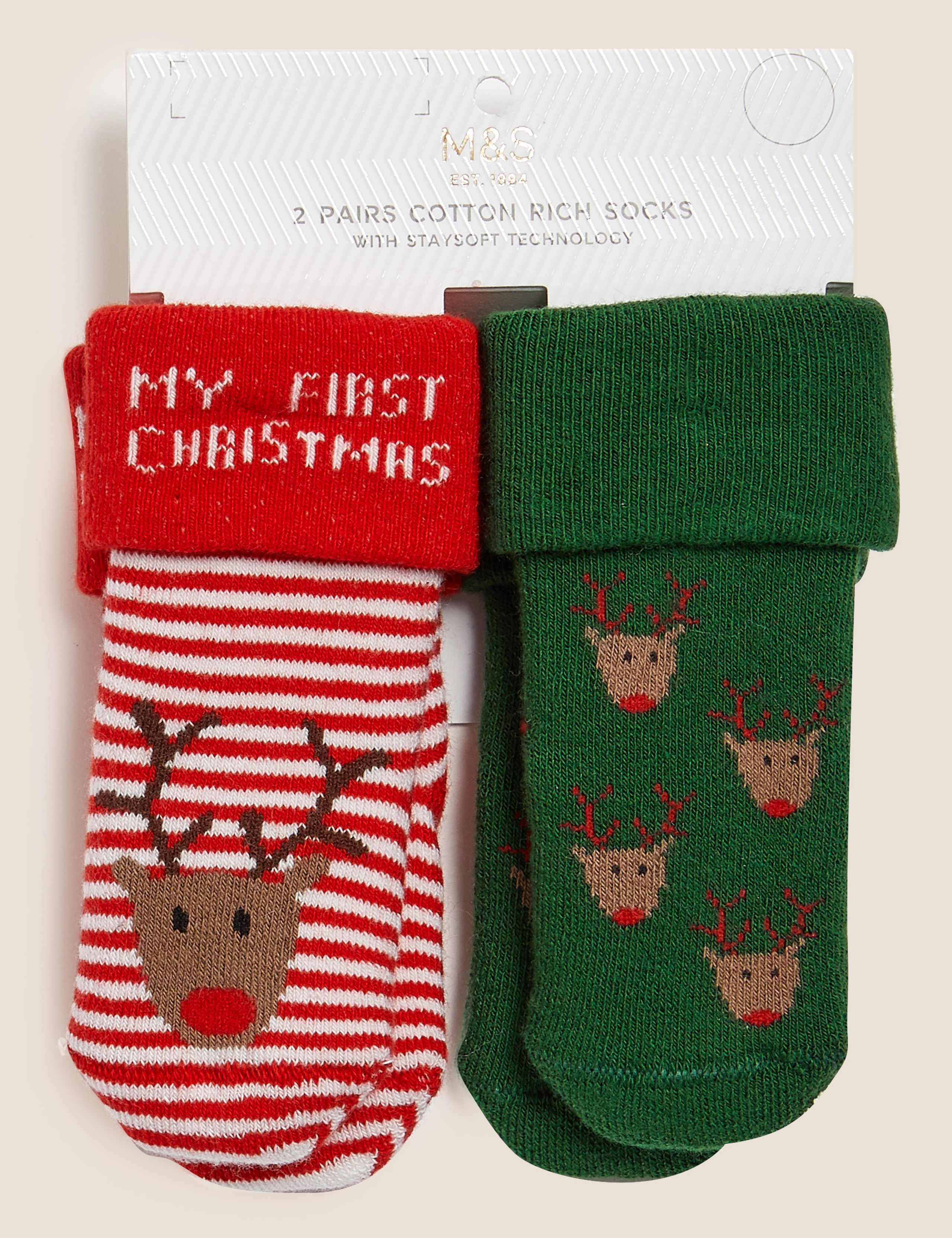 2pk Cotton My First Christmas Socks (7lbs-2 Yrs) 2 of 2