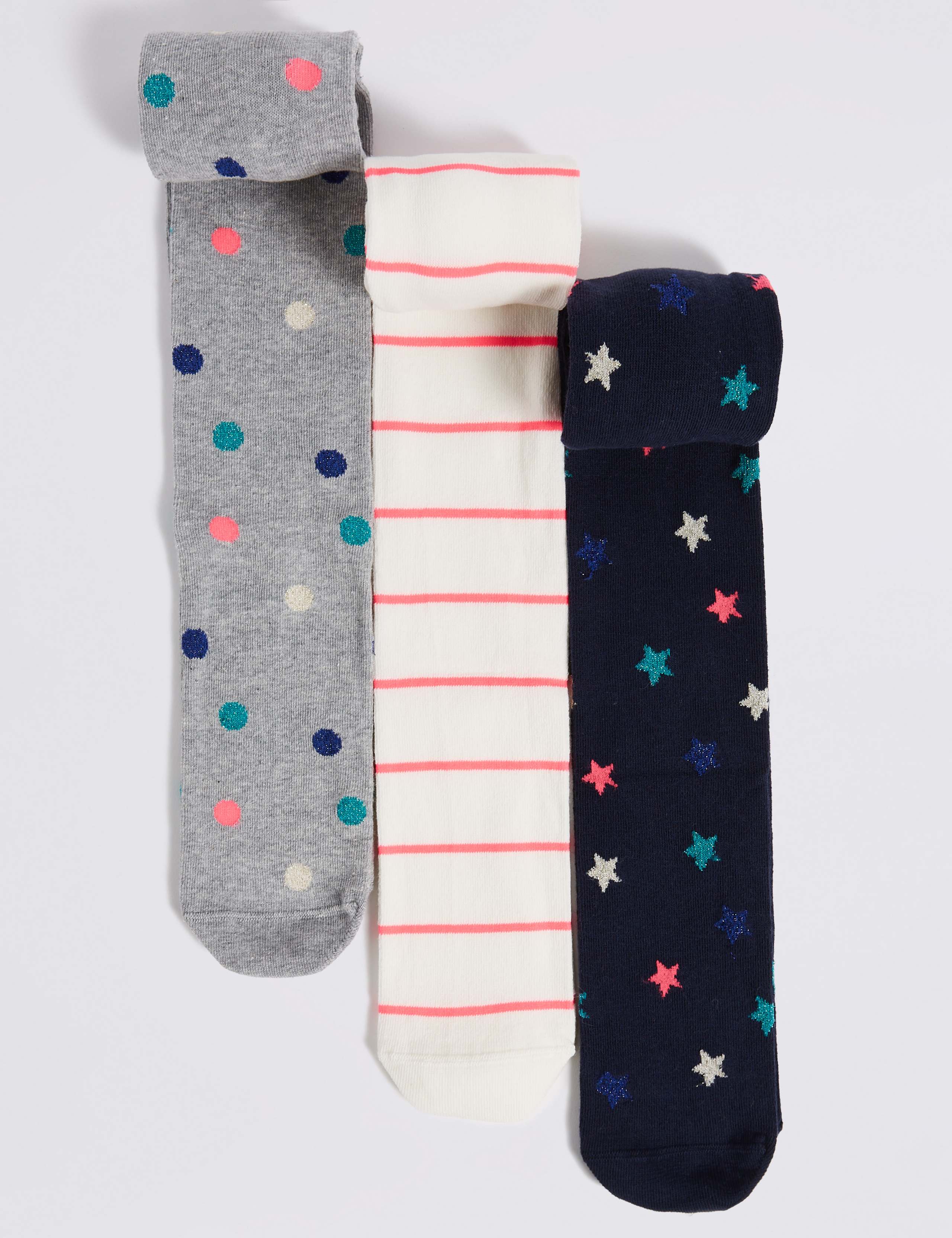 3 Pairs of Patterned Tights (18 Months - 14 Years) 1 of 1