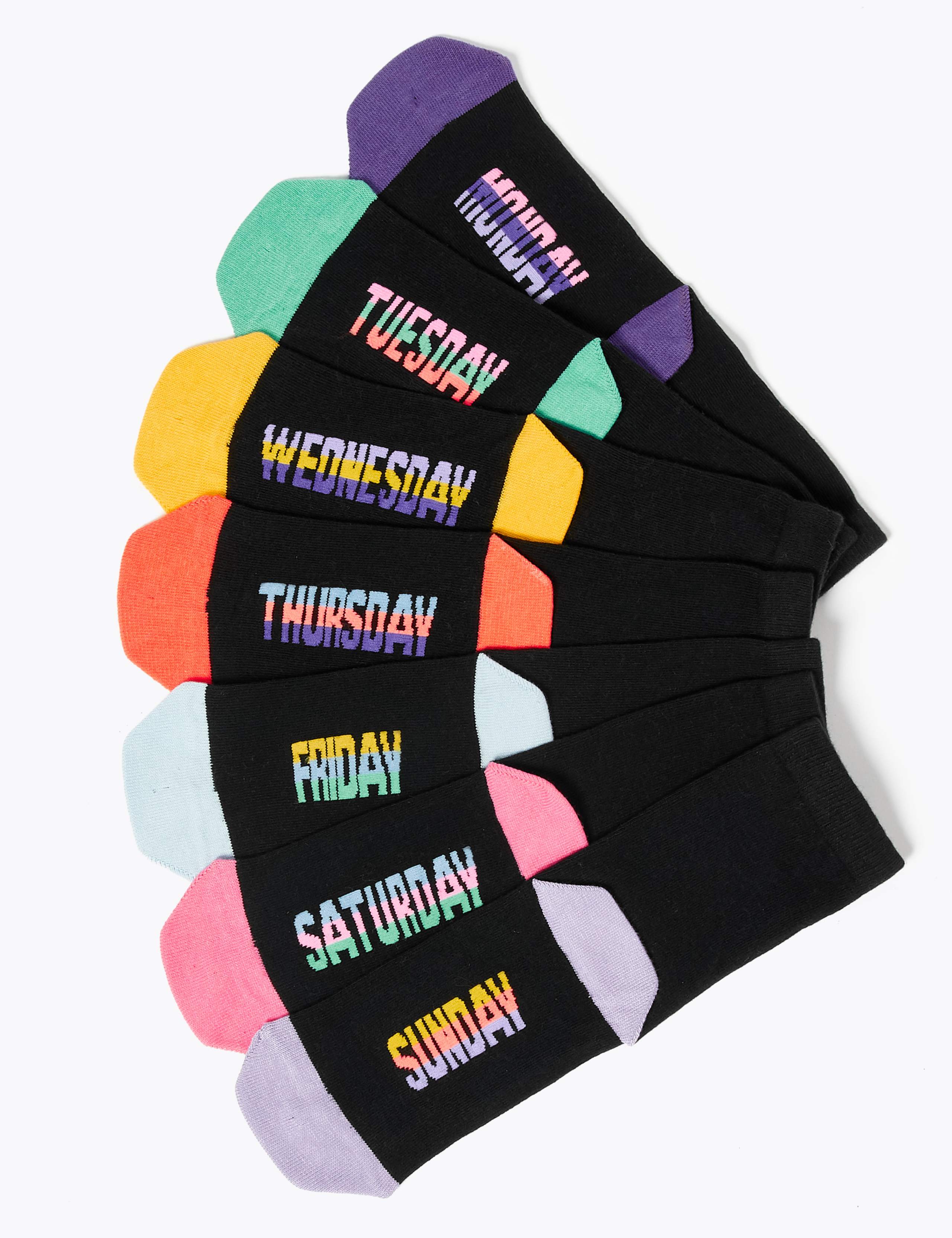7pk Cotton Days of the Week Socks 1 of 2