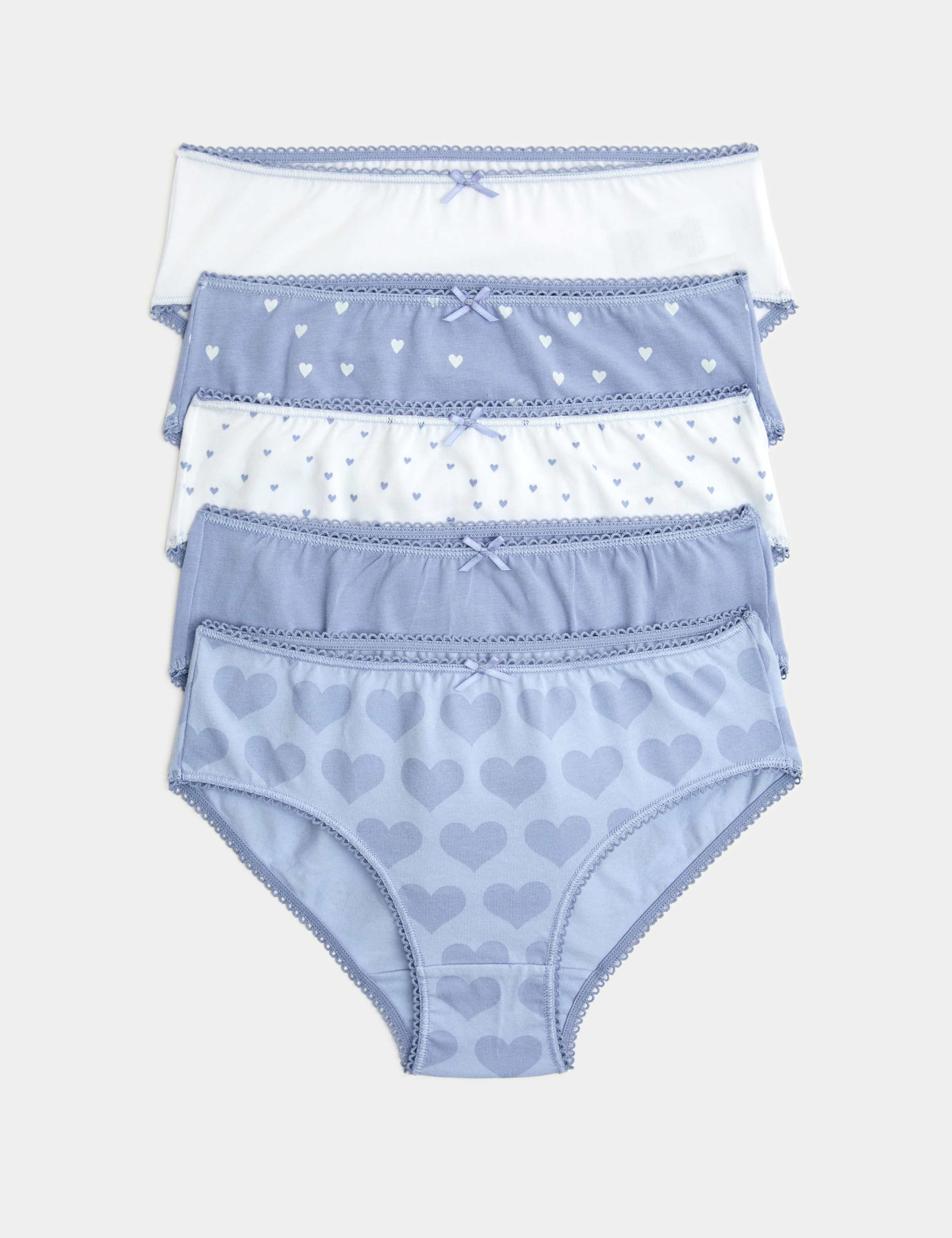 10pk Cotton with Stretch Lilac Heart Knickers (2-14 Yrs) 1 of 2