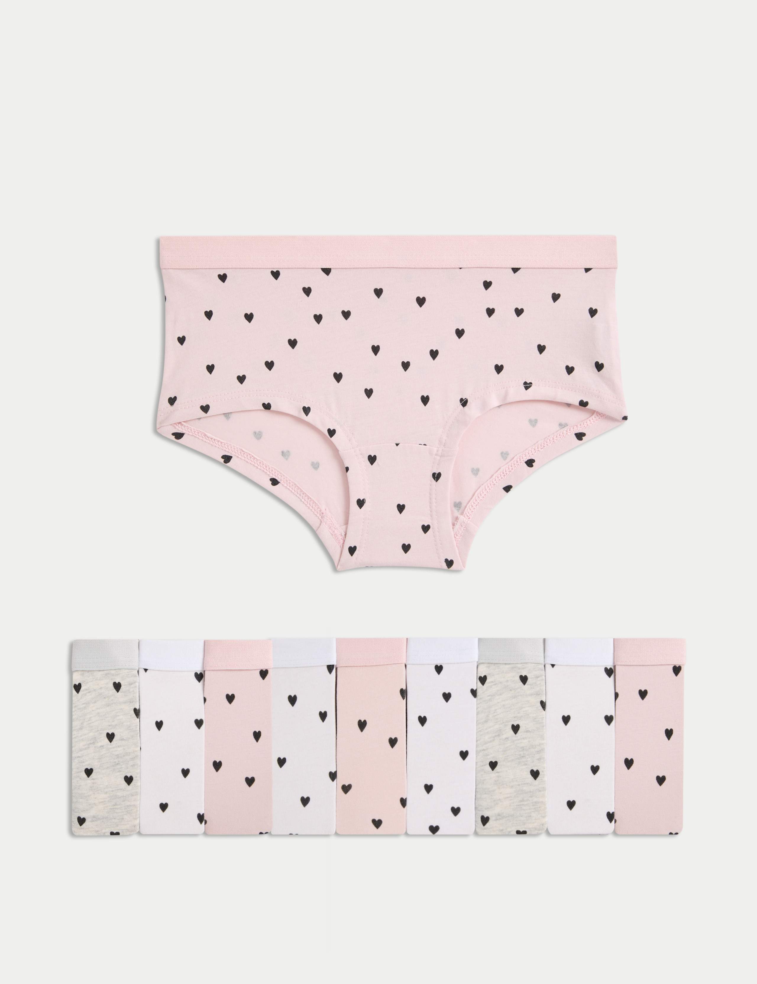 10 Pack Cotton with Stretch Heart Shorts (5-16 Yrs) 1 of 2