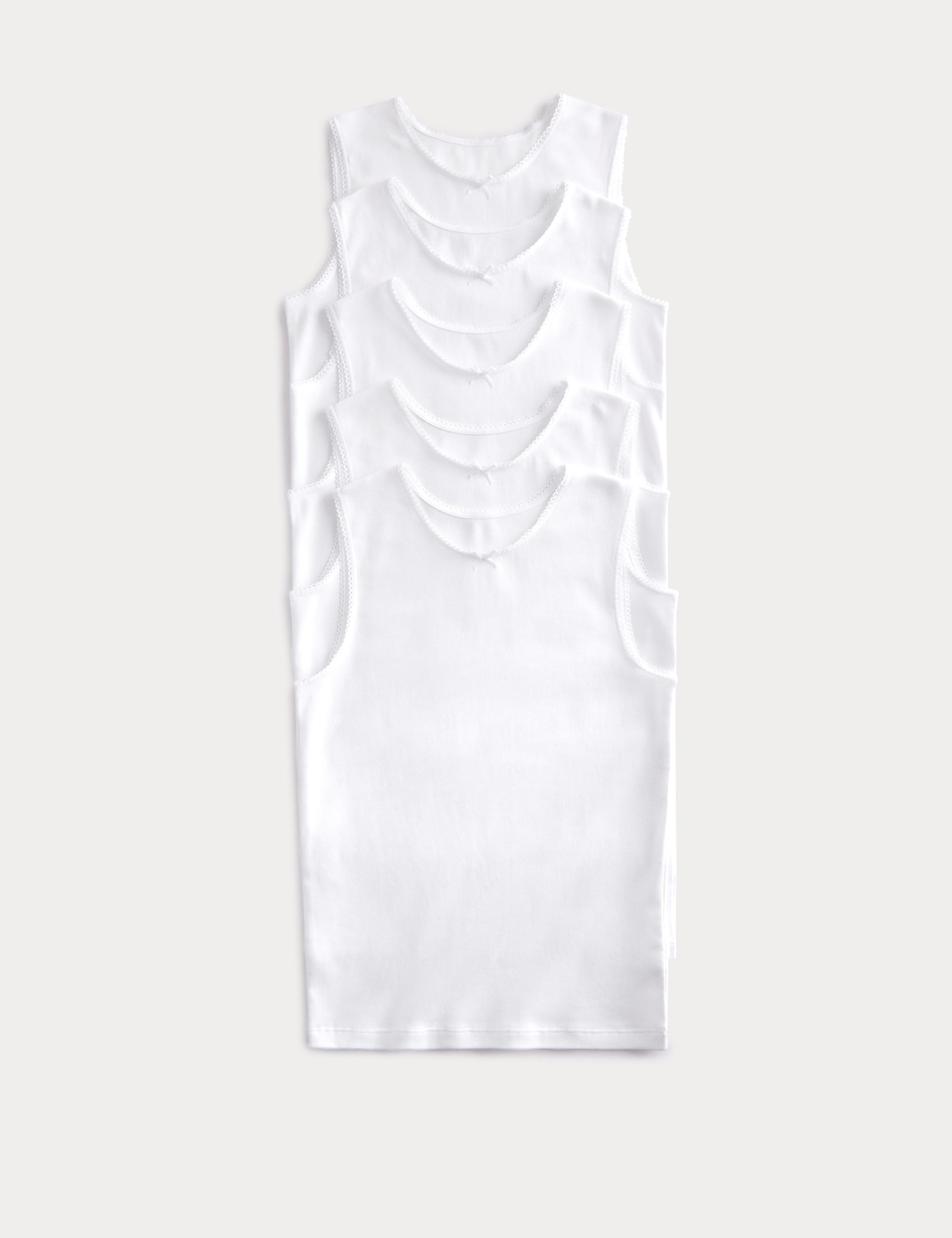 5 Pack Pure Cotton Bow Vests (2-14 Yrs) 1 of 1