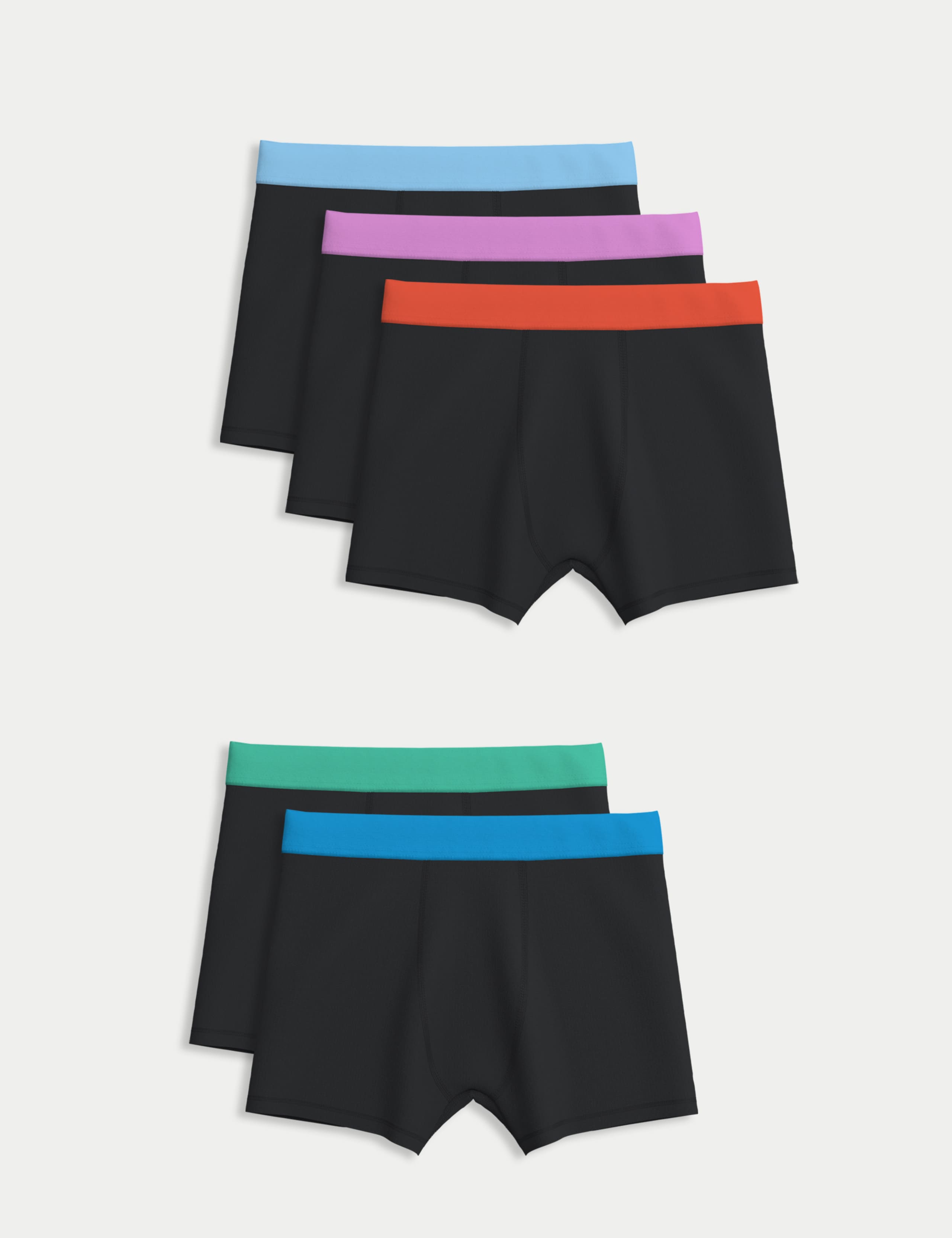 5 Pack Cotton with Stretch Coloured Waistband Trunks (5-16 Yrs) 1 of 1