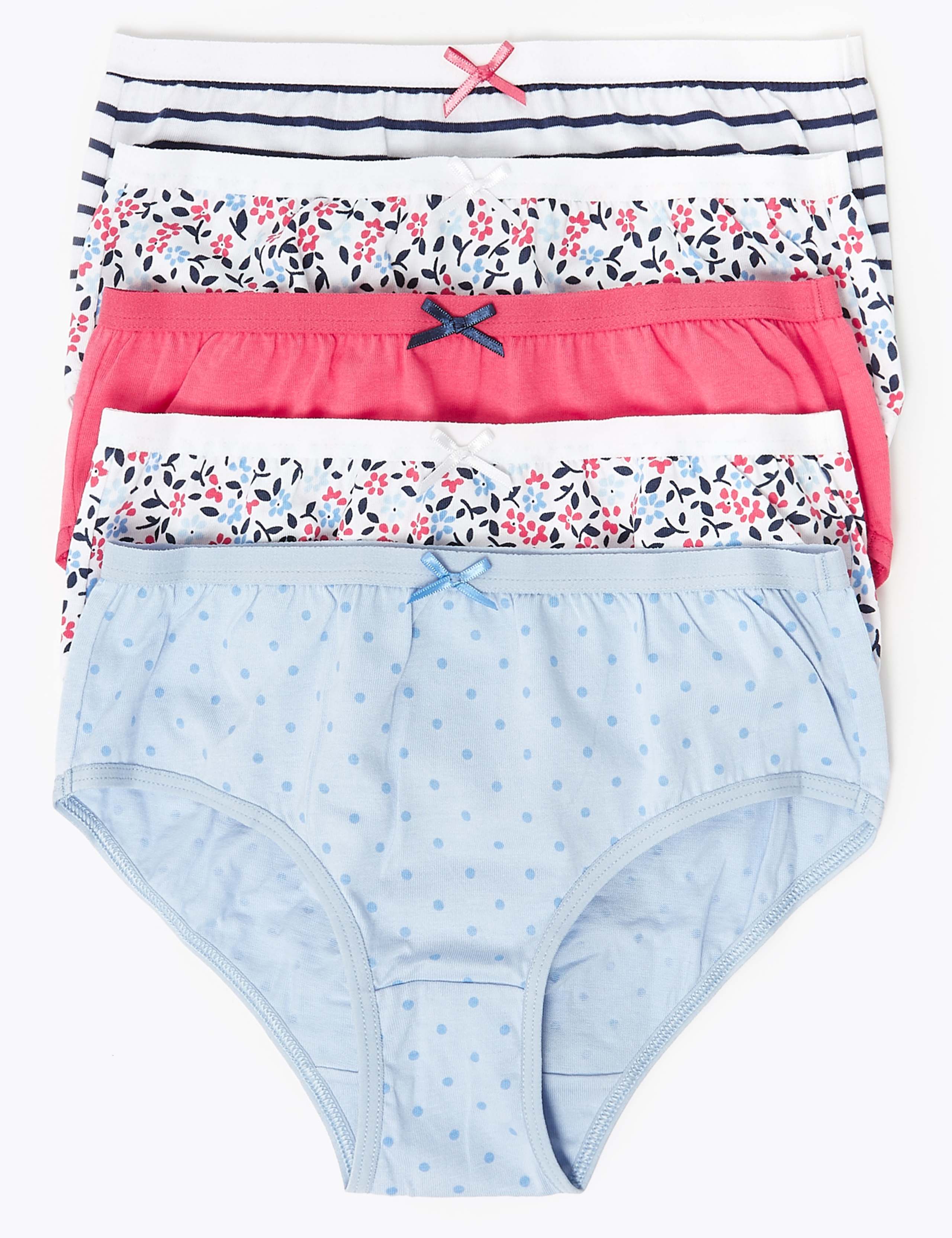 5 Pack Cotton Floral & Striped Briefs (18 Months - 12 Years) 1 of 2