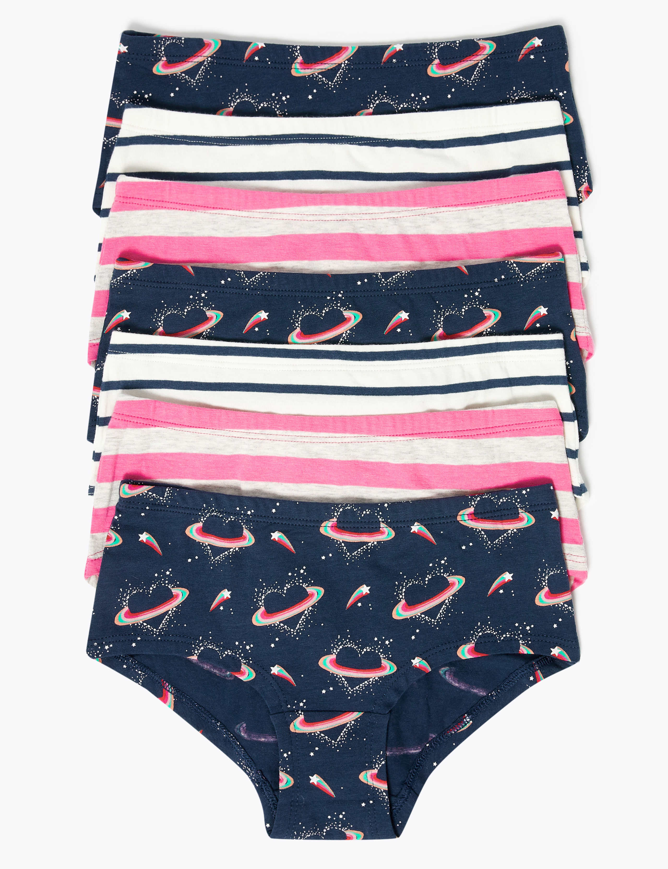 7pk Cotton with Stretch Heart Shorts (2-16 Yrs) 1 of 2