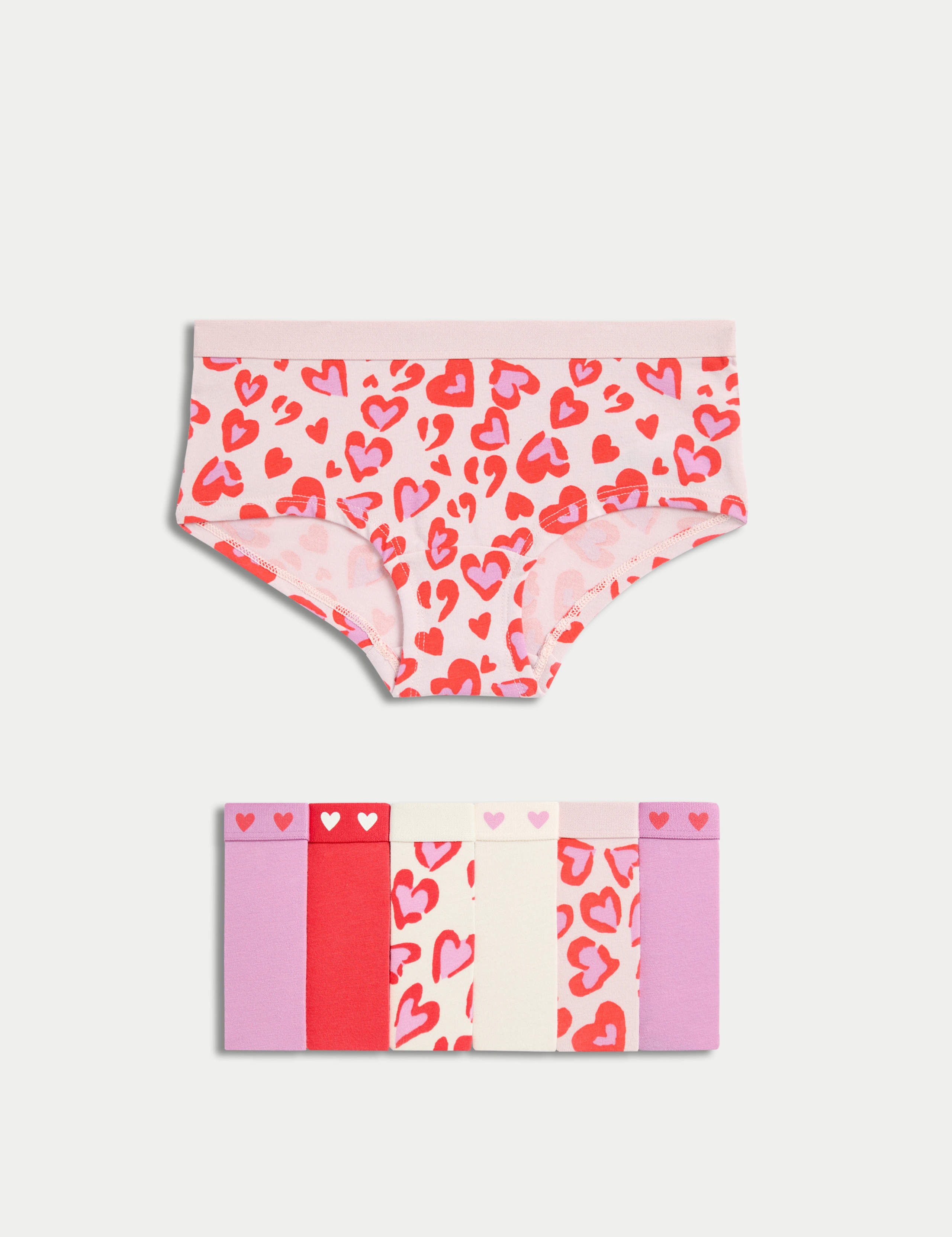 7 Pack Leopard Print & Heart Shorts (5-16 Yrs) 1 of 2