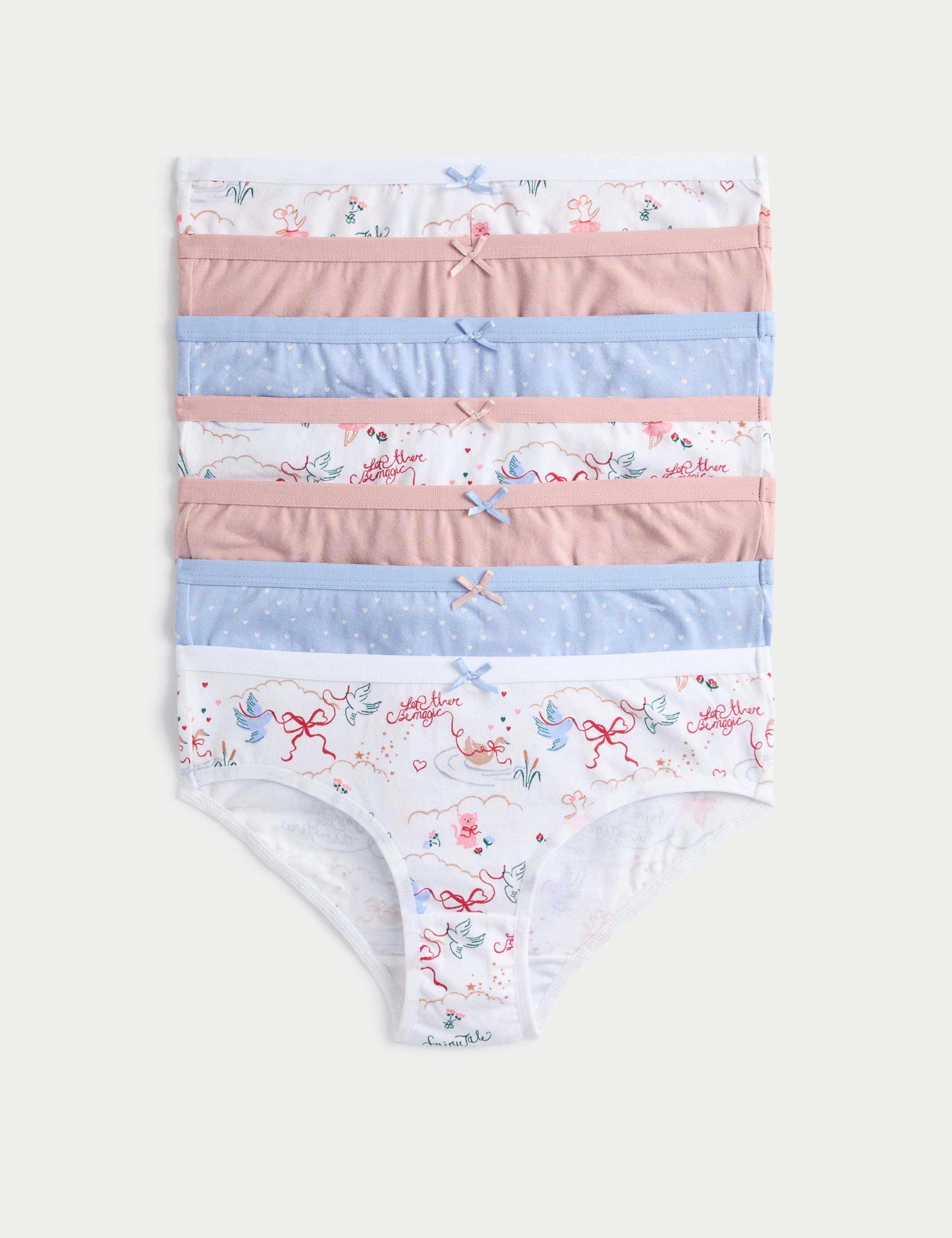 7 Pack Cotton With Stretch Heart Bow Knickers (18 Mths - 12 Yrs) 1 of 1