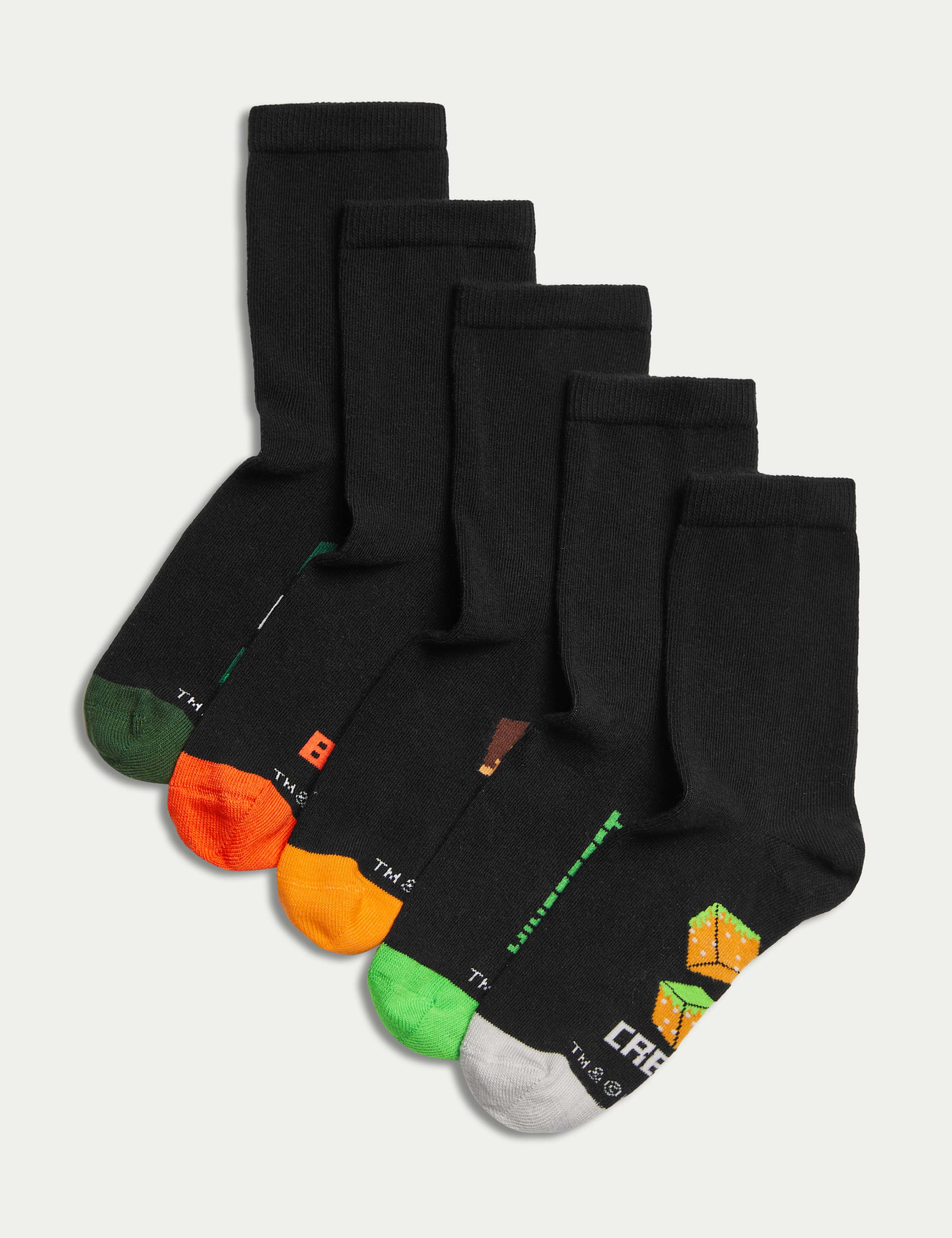5pk Cotton Rich Minecraft™ School Socks 1 of 2