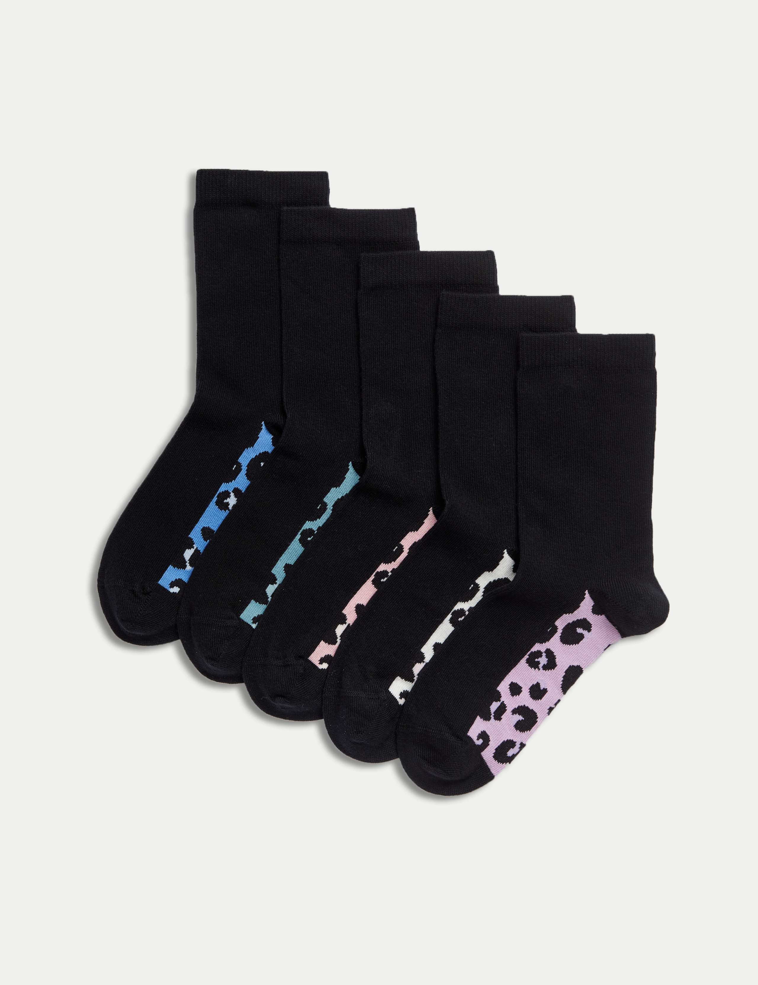5 Pack Cotton Rich Leopard Socks (6 Small - 7 Large) 1 of 2