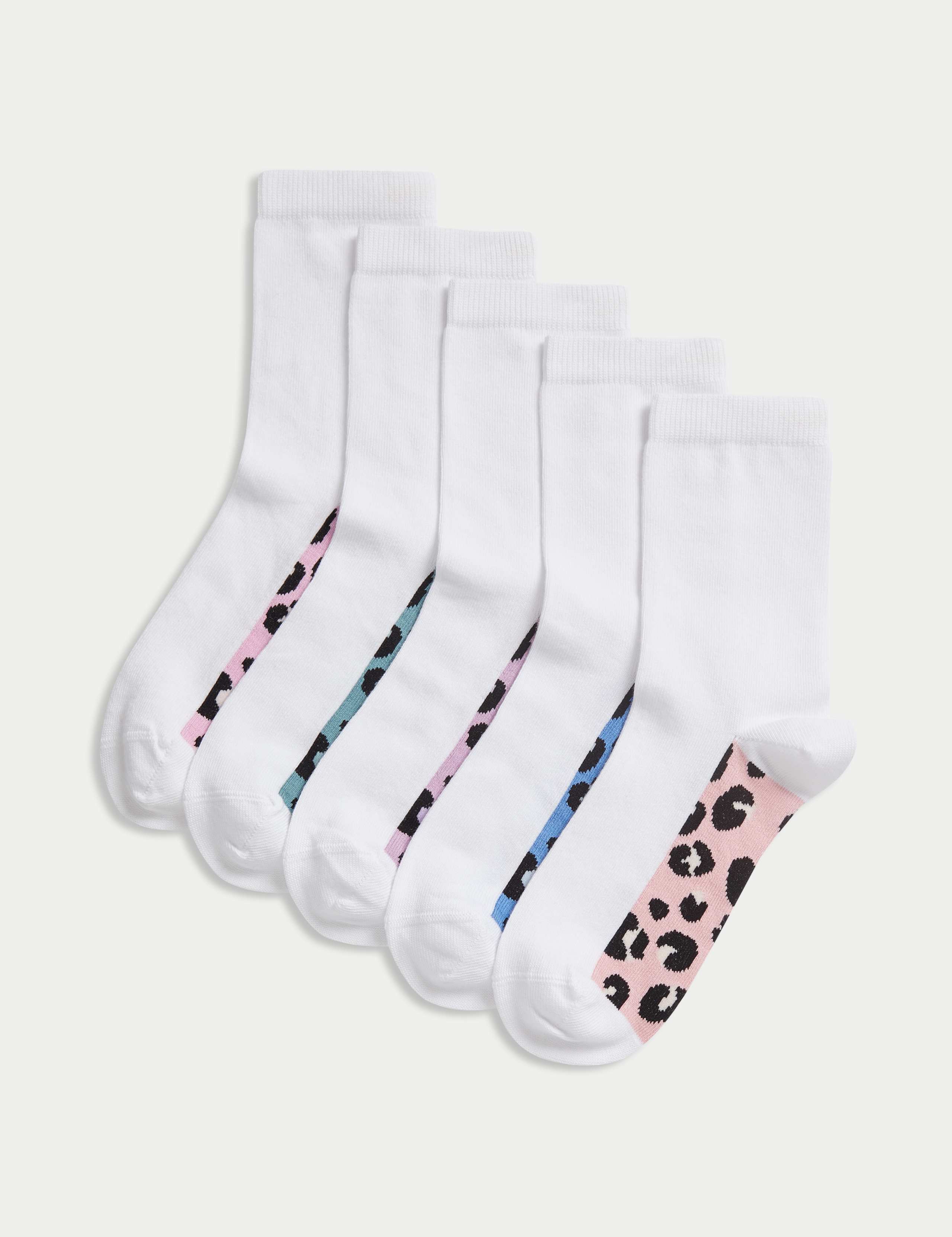 5 Pack Cotton Rich Leopard Print School Socks (6 Small - 7 Large) 1 of 2
