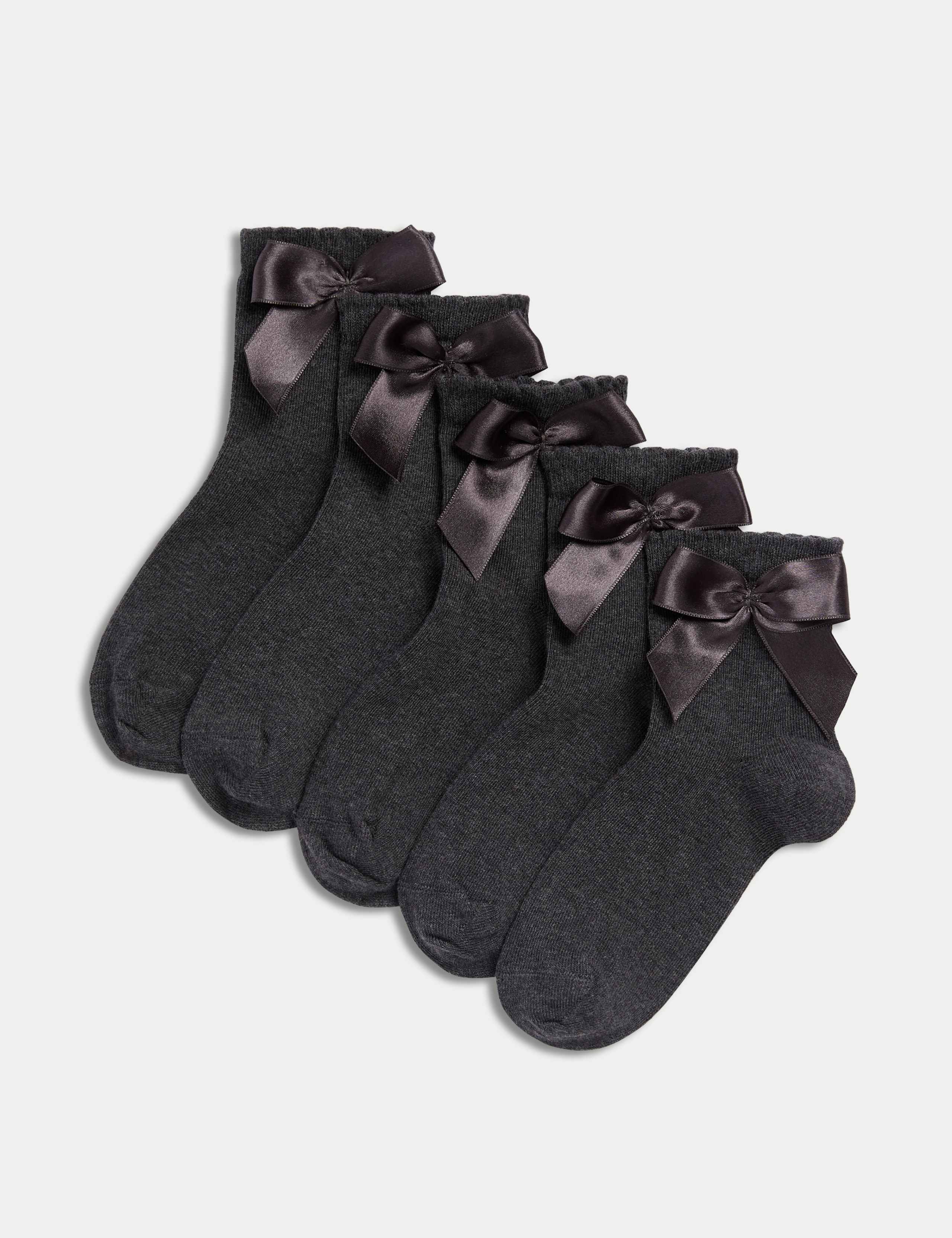 5pk Cotton Rich Ankle Bow Socks (6 Small-7 Large) 1 of 2