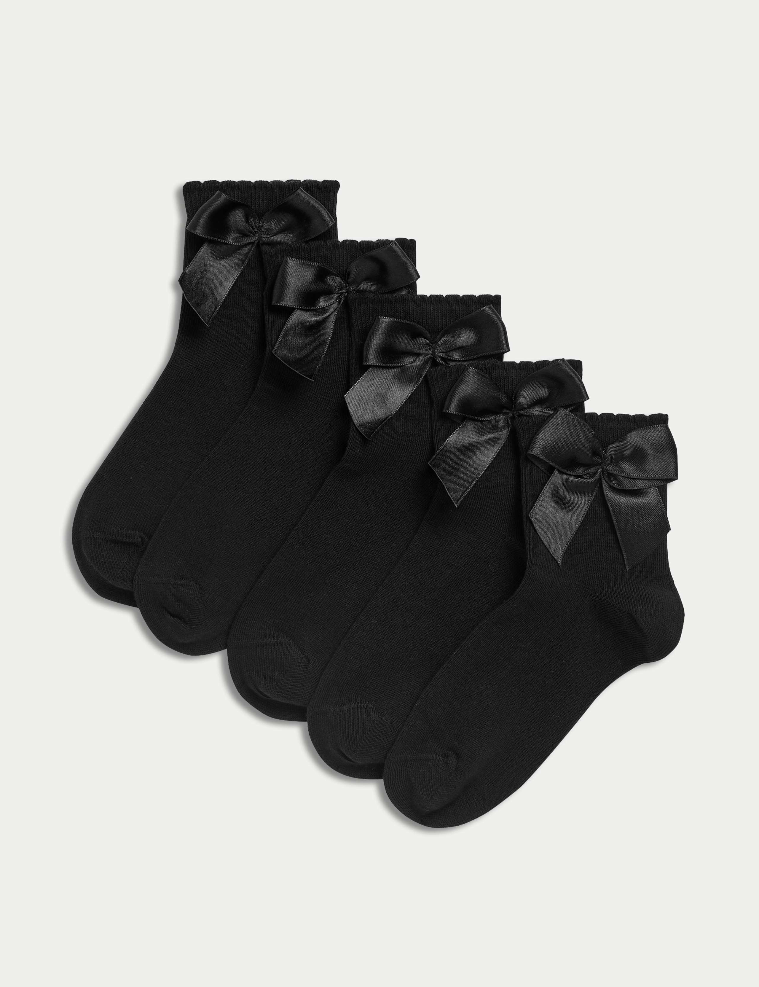 5 Pack Cotton Rich Ankle Bow Socks (6 Small-7 Large) 1 of 2