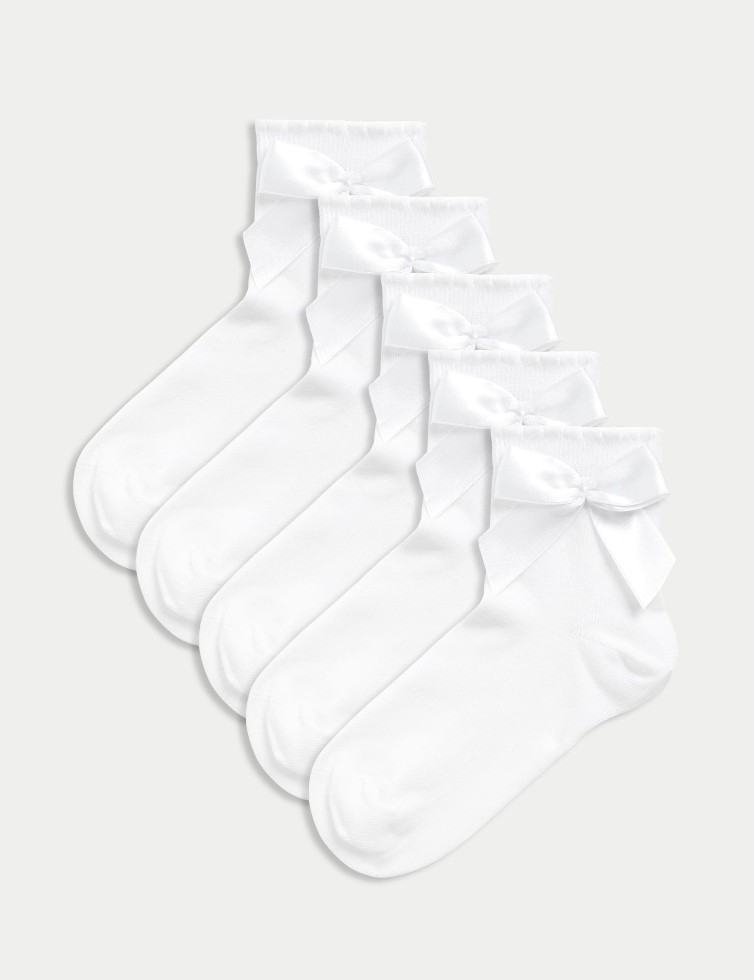 5pk Cotton Rich Ankle Bow Socks (6 Small-7 Large) 1 of 2