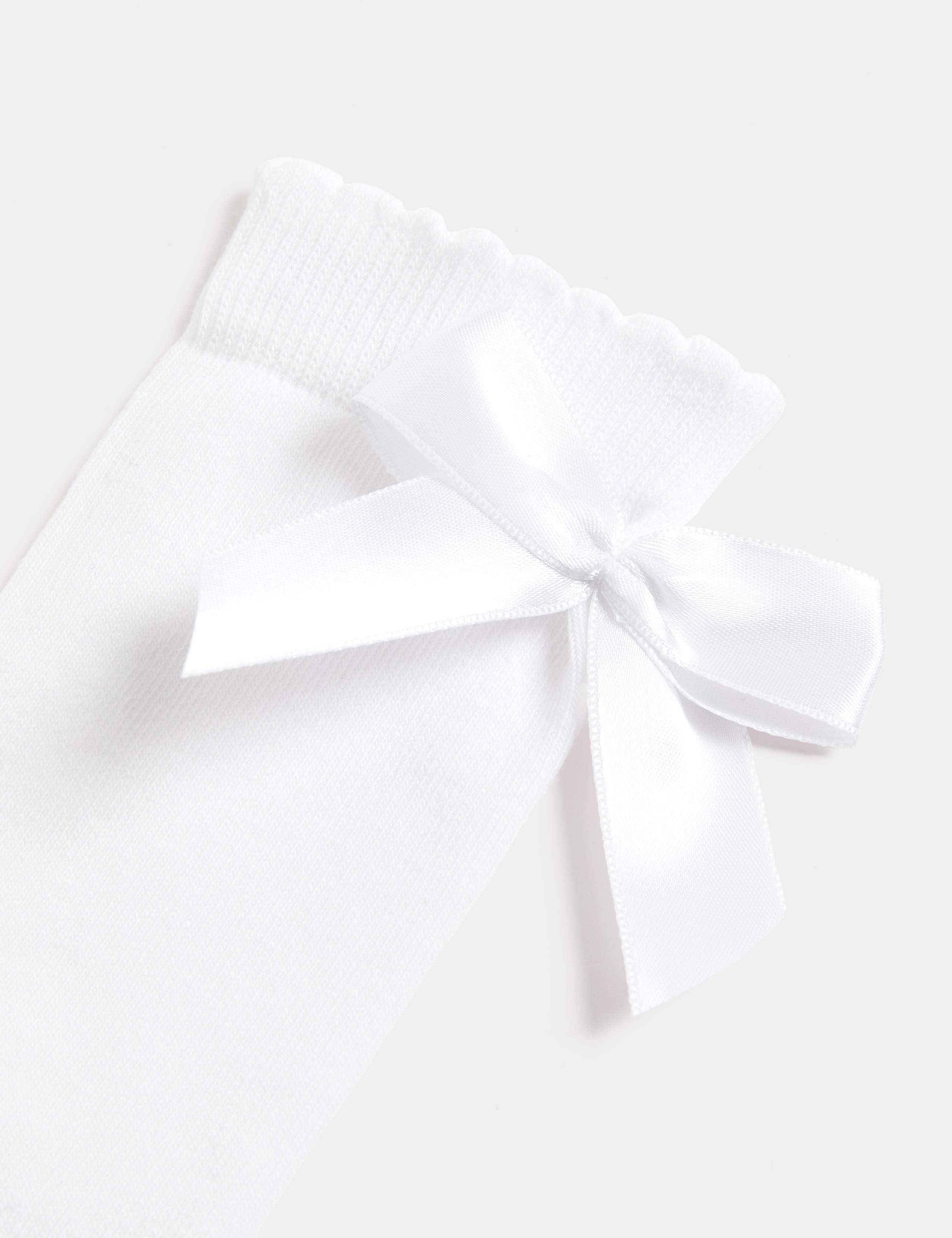 3p Cotton Rich Picot Knee High Bow Socks (6-8½ Small - 4-7 Large) 2 of 2
