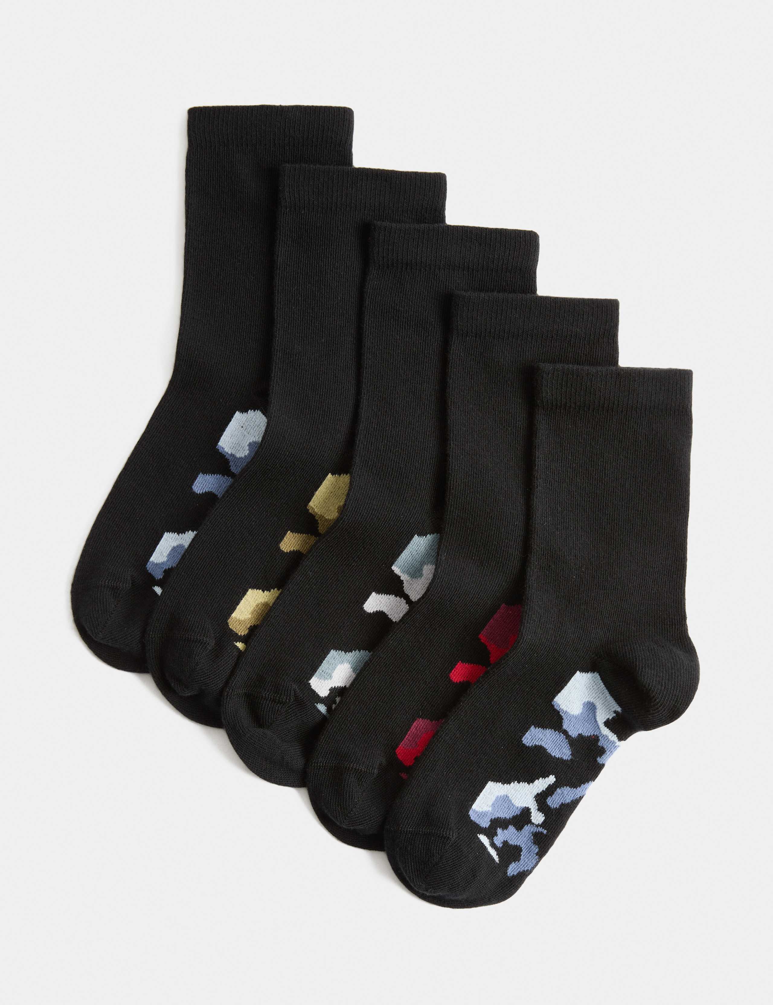 5 Pack Cotton Rich Printed Footbed Socks 1 of 2