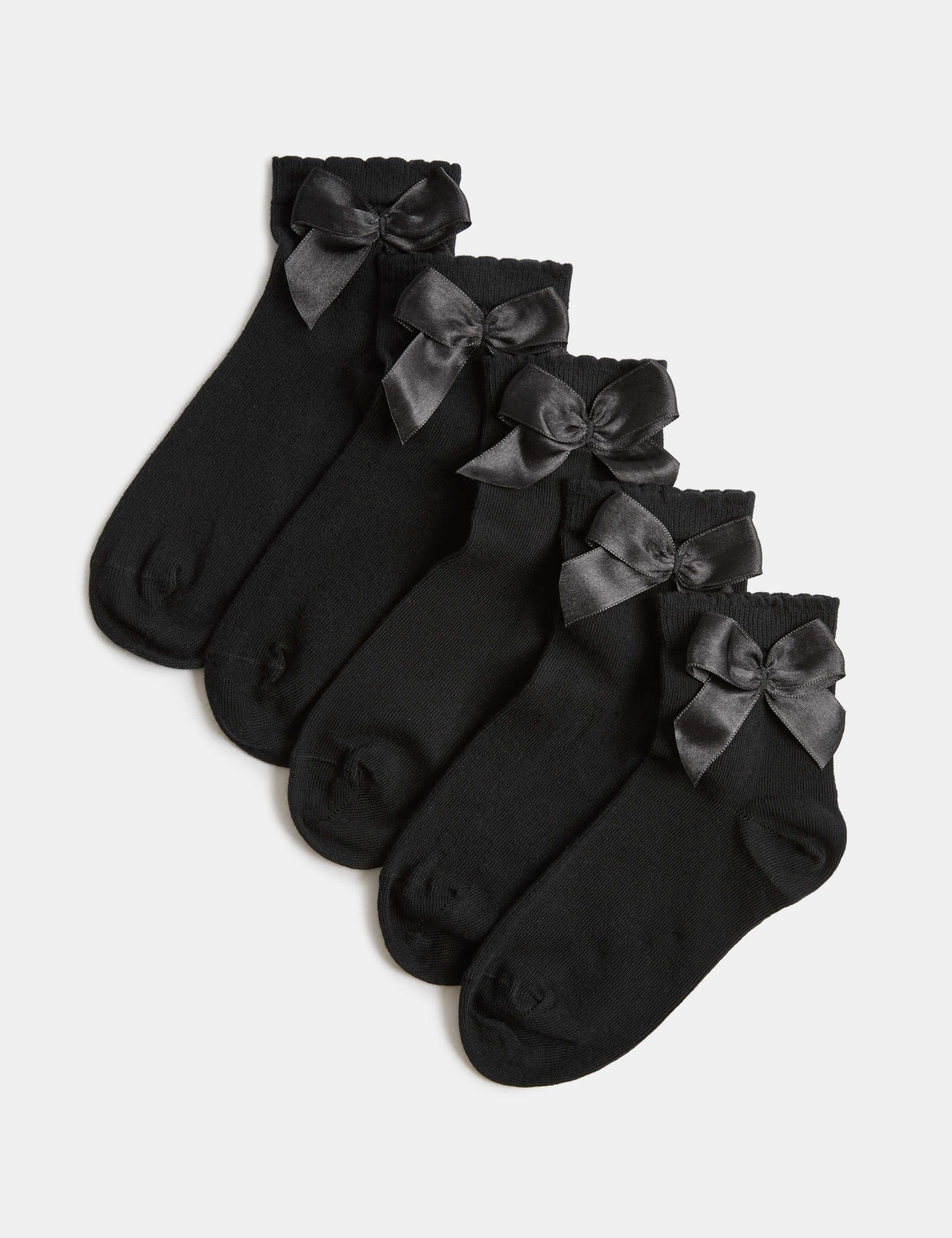 5 Pack Cotton Rich Ankle Bow Socks (6 Small-7 Large) 1 of 2