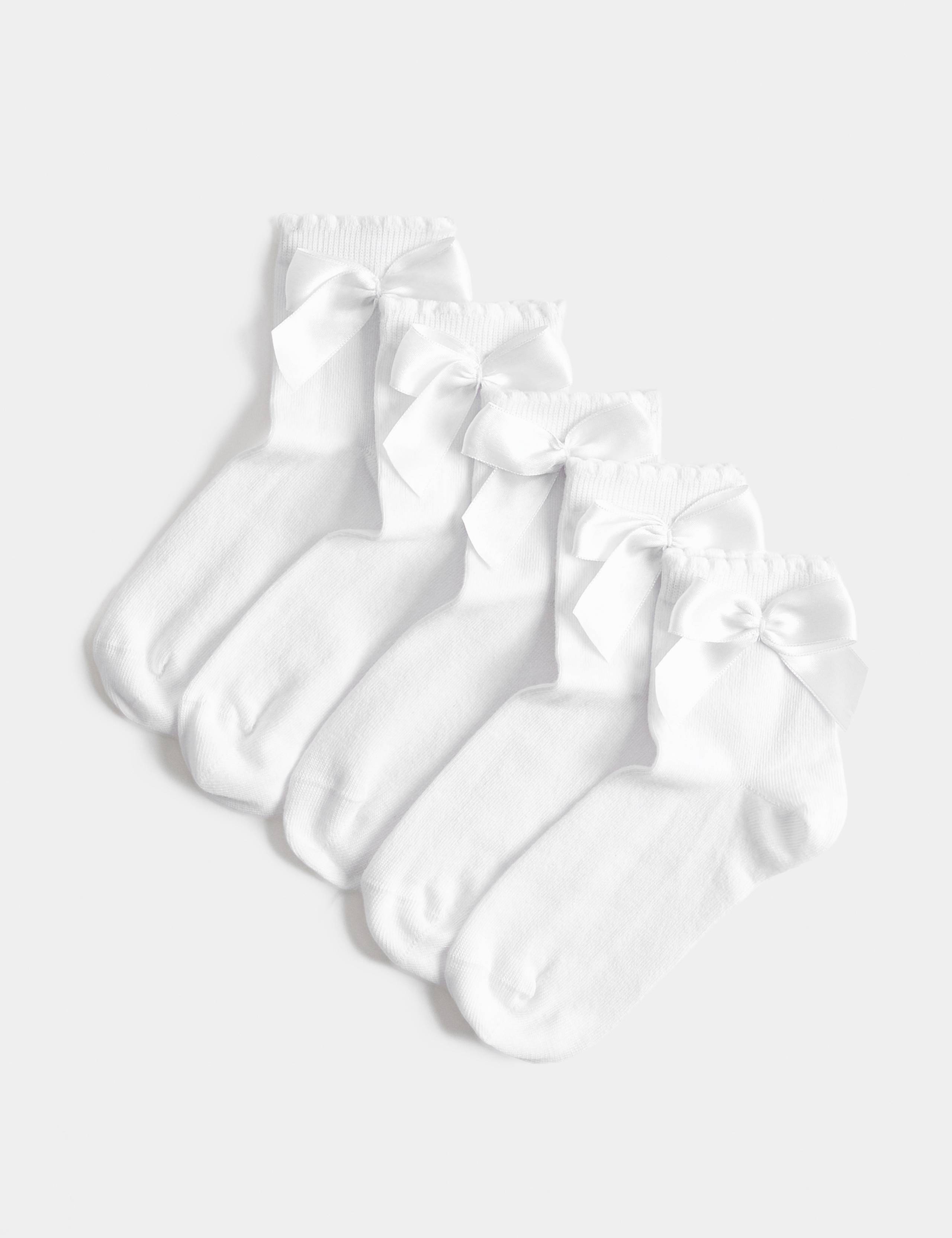 5 Pack Cotton Rich Knee High Bow Socks (6 Small-7 Large) 1 of 2