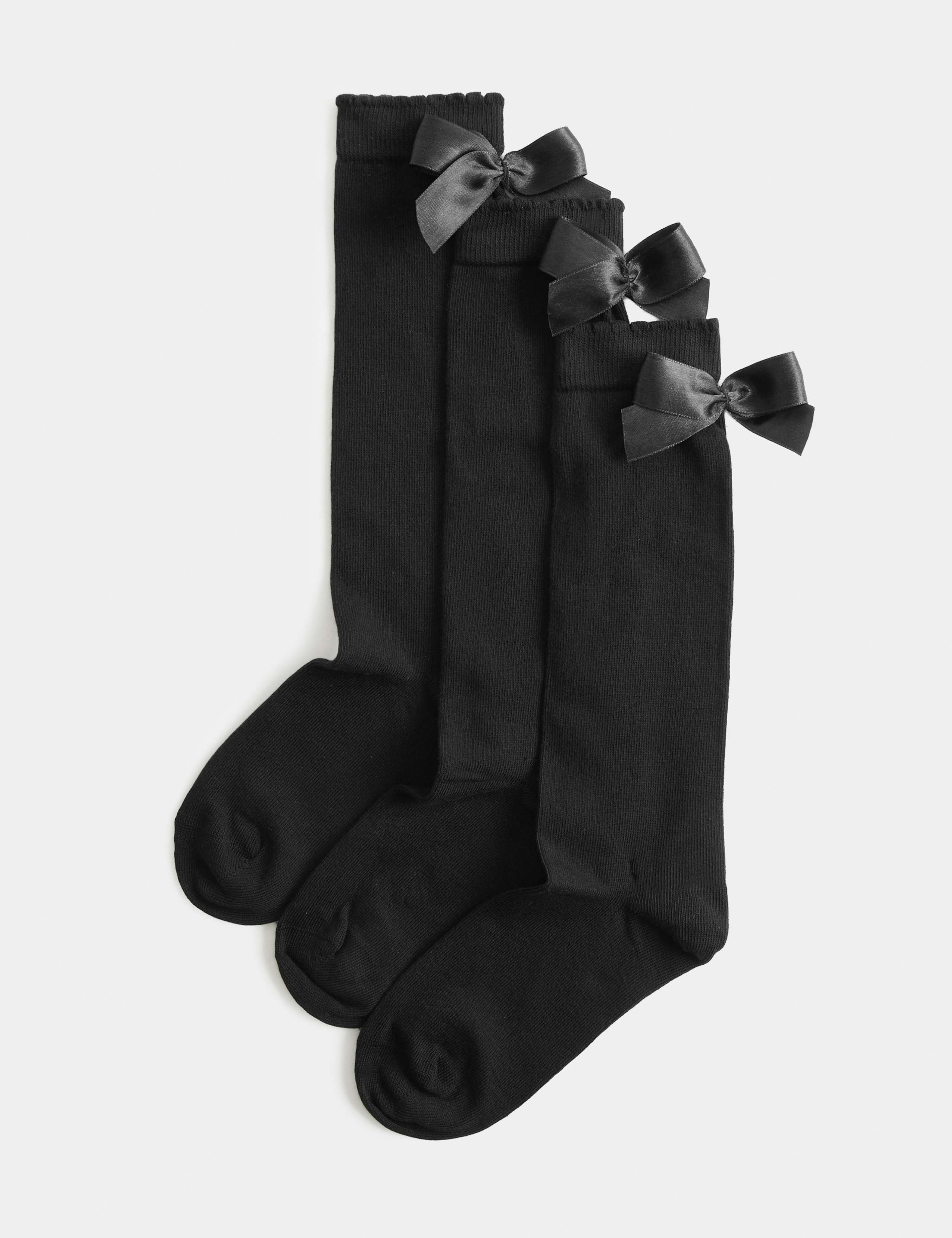 3 Pack Cotton Rich Bow Knee High Socks 1 of 2