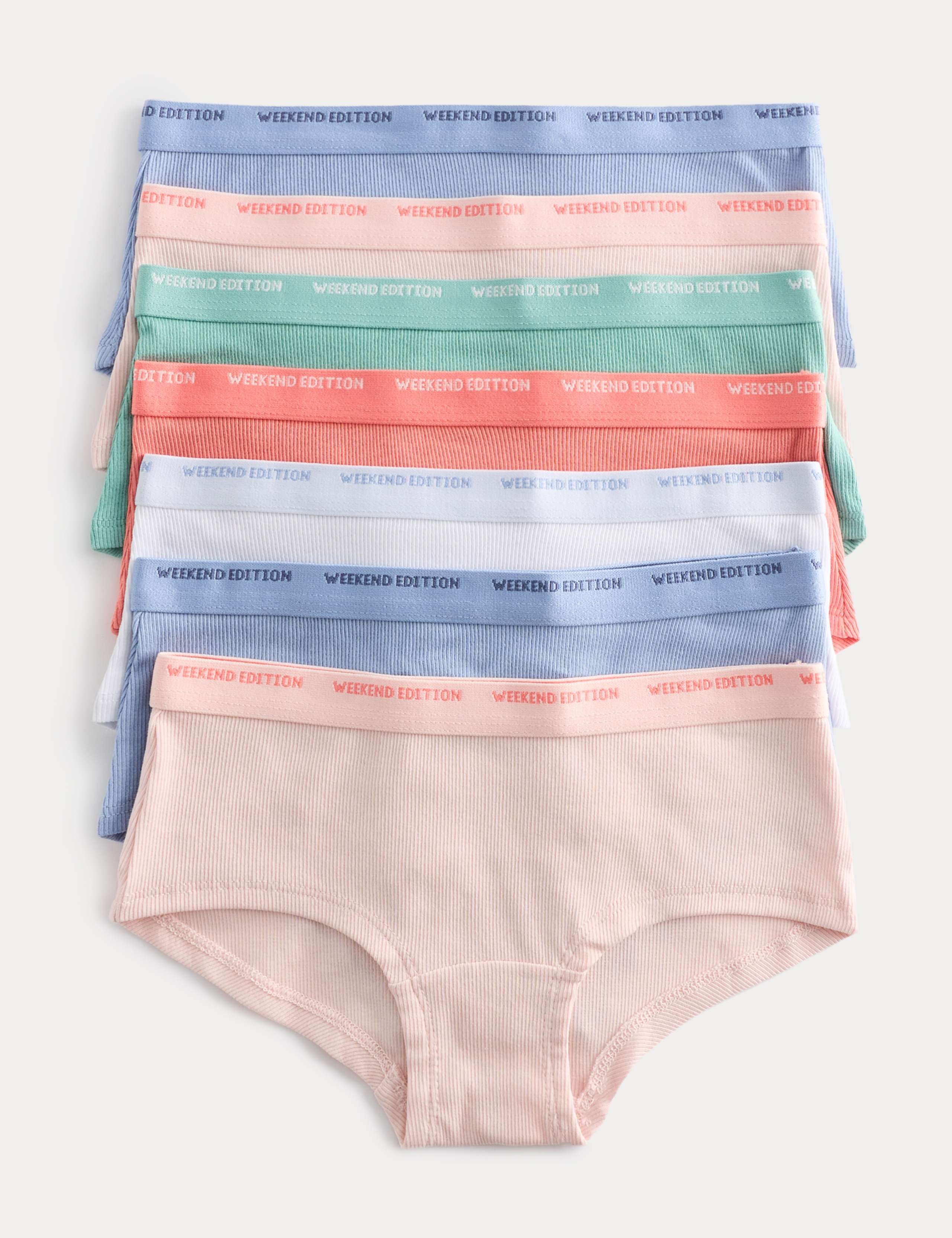 7 Pack Cotton with Stretch Ribbed Knicker Shorts (5-16 Yrs) 1 of 2