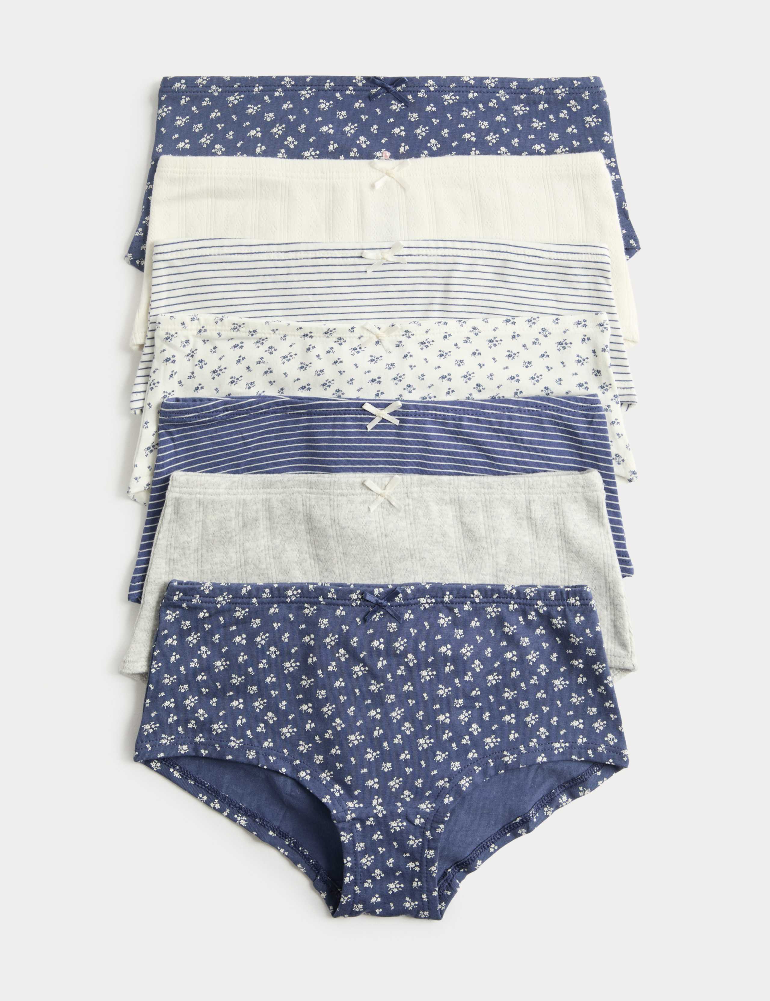 7 Pack Cotton with Stretch Floral Stripe Pointelle Shorts (5-16 Yrs) 1 of 2