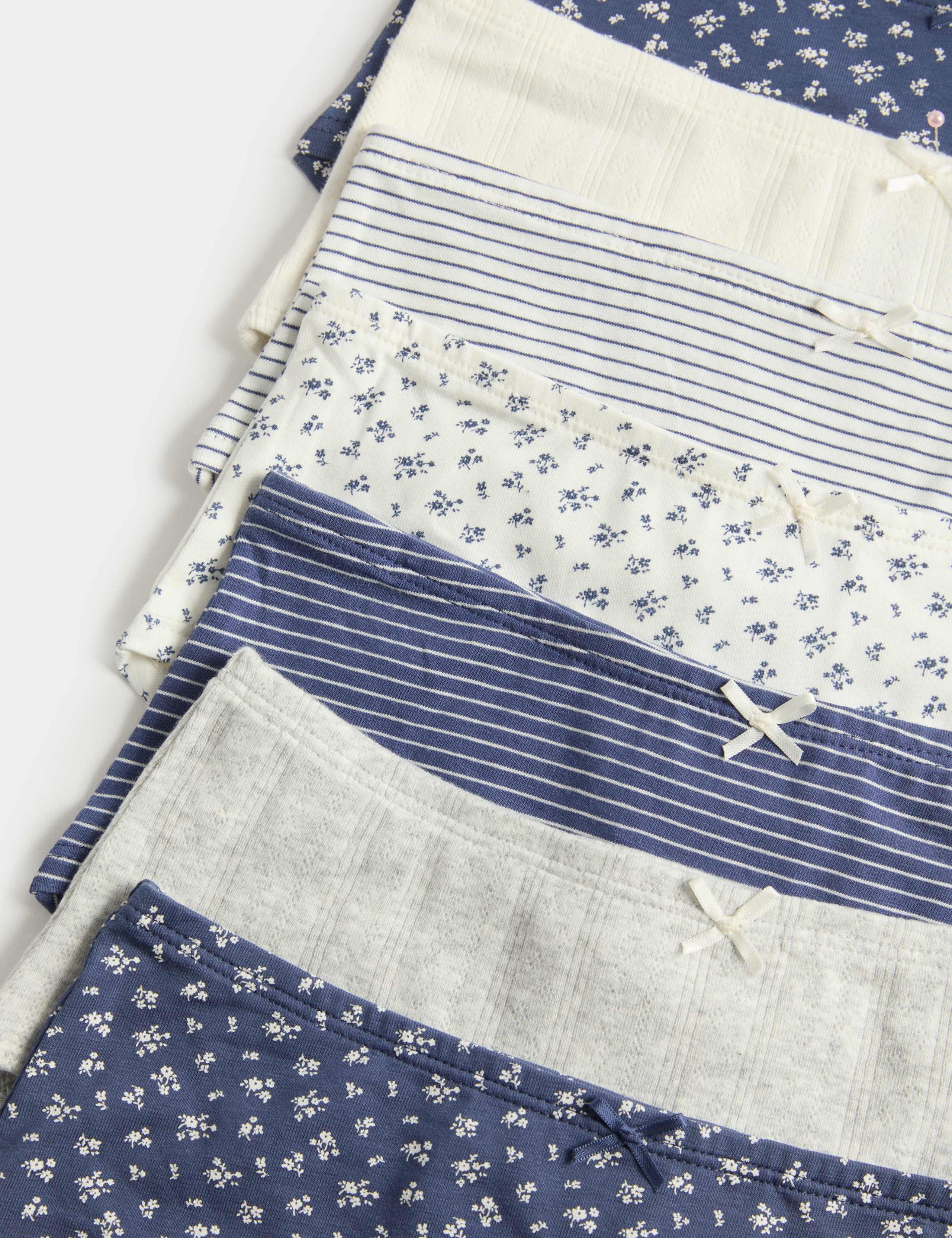 7 Pack Cotton with Stretch Floral Stripe Pointelle Shorts (5-16 Yrs) 2 of 2